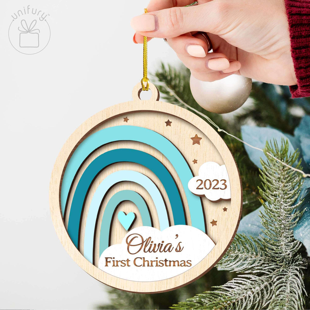 Baby&#39;s first Christmas Custom Name and Year Wooden Ornament