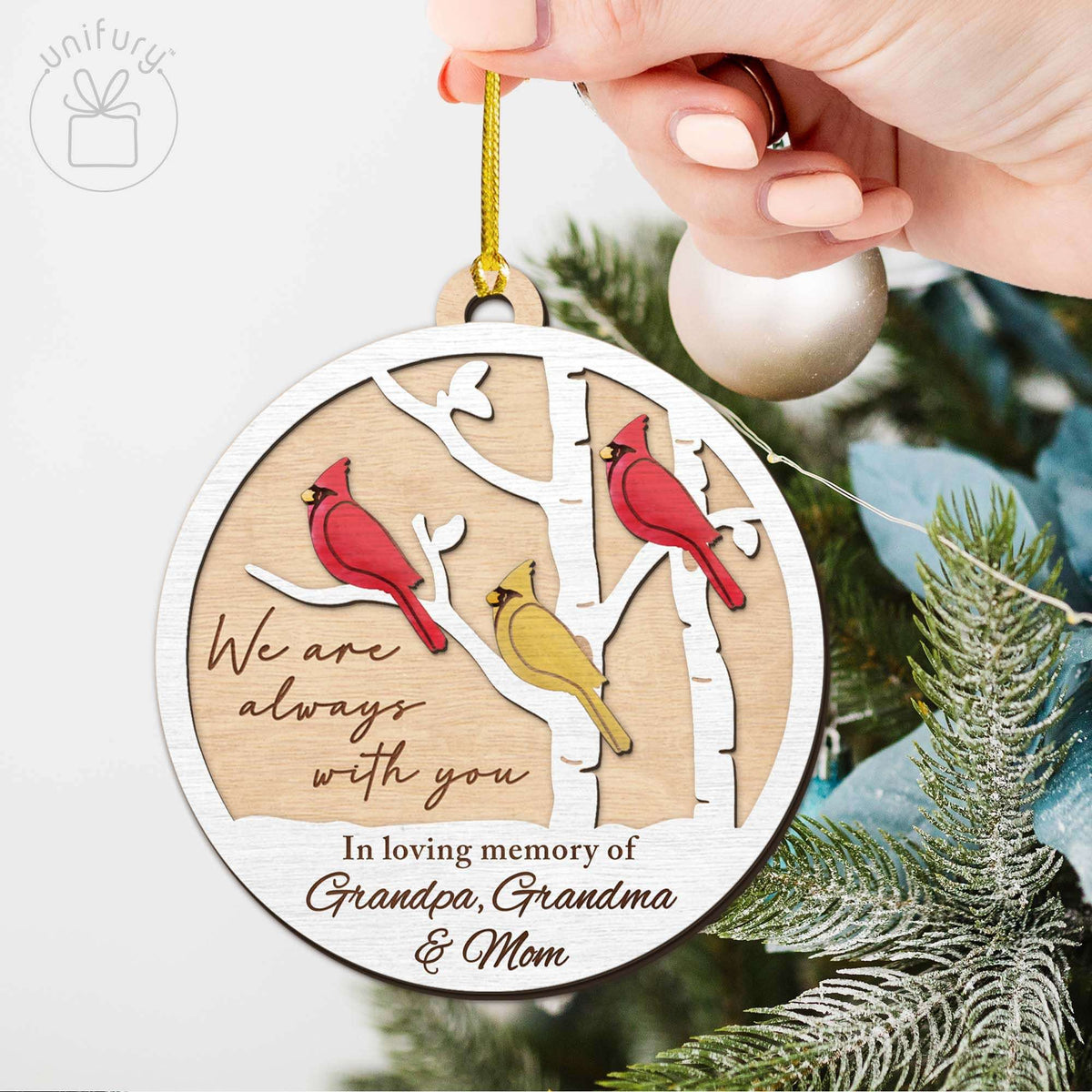Personalized Always With You Memorial Cardinal Wooden Ornaments