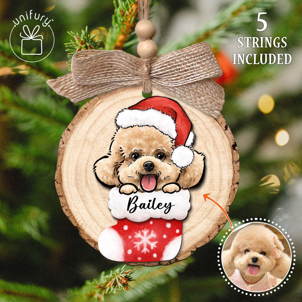 Custom Pet Portrait With Sock And Glove Wooden Ornament