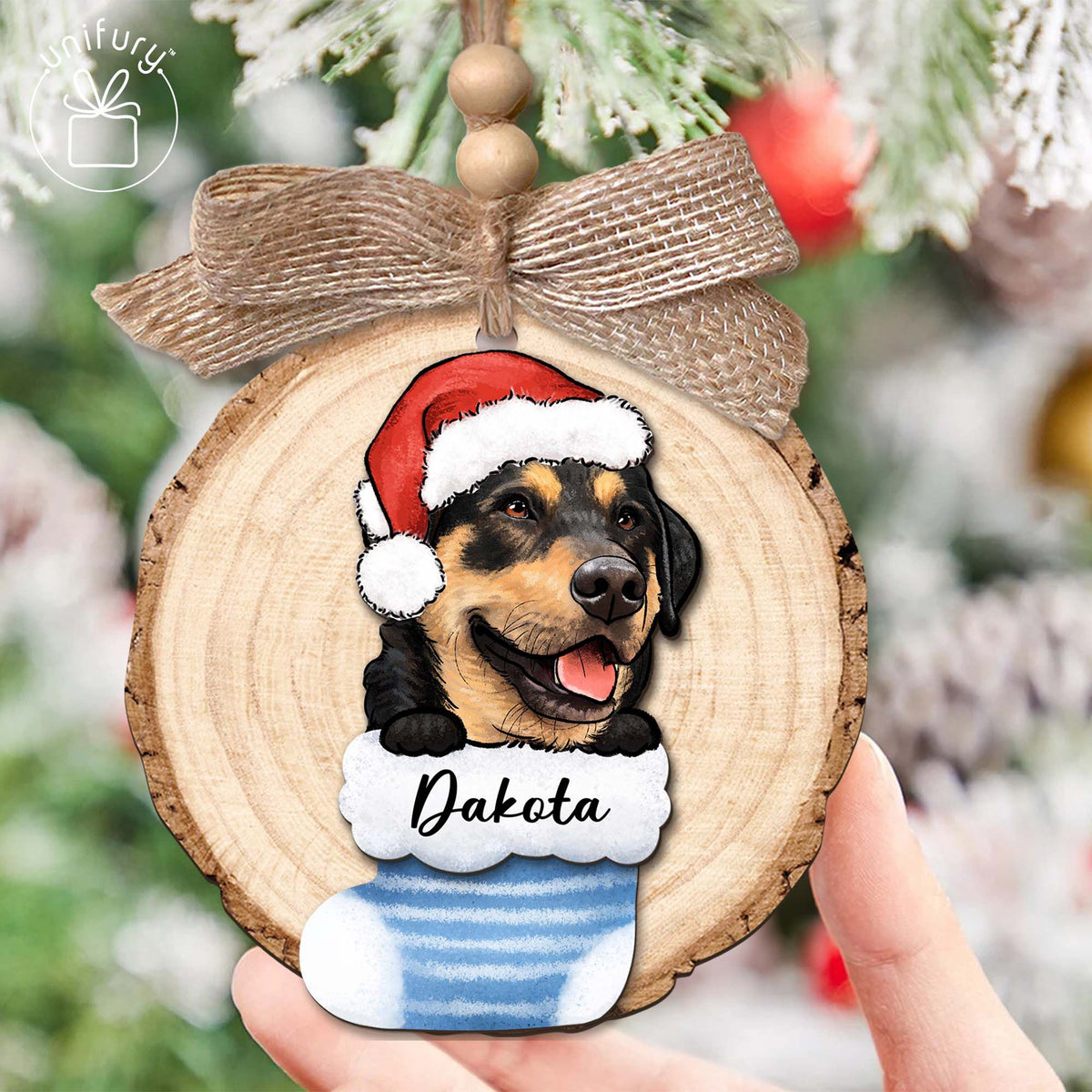 Custom Pet Portrait With Sock And Glove Wooden Ornament