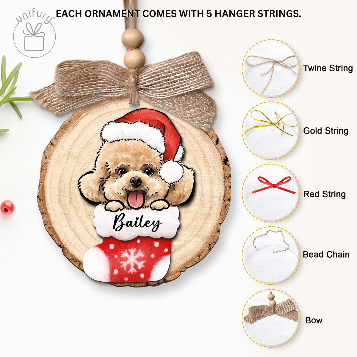 Custom Pet Portrait With Sock And Glove Wooden Ornament