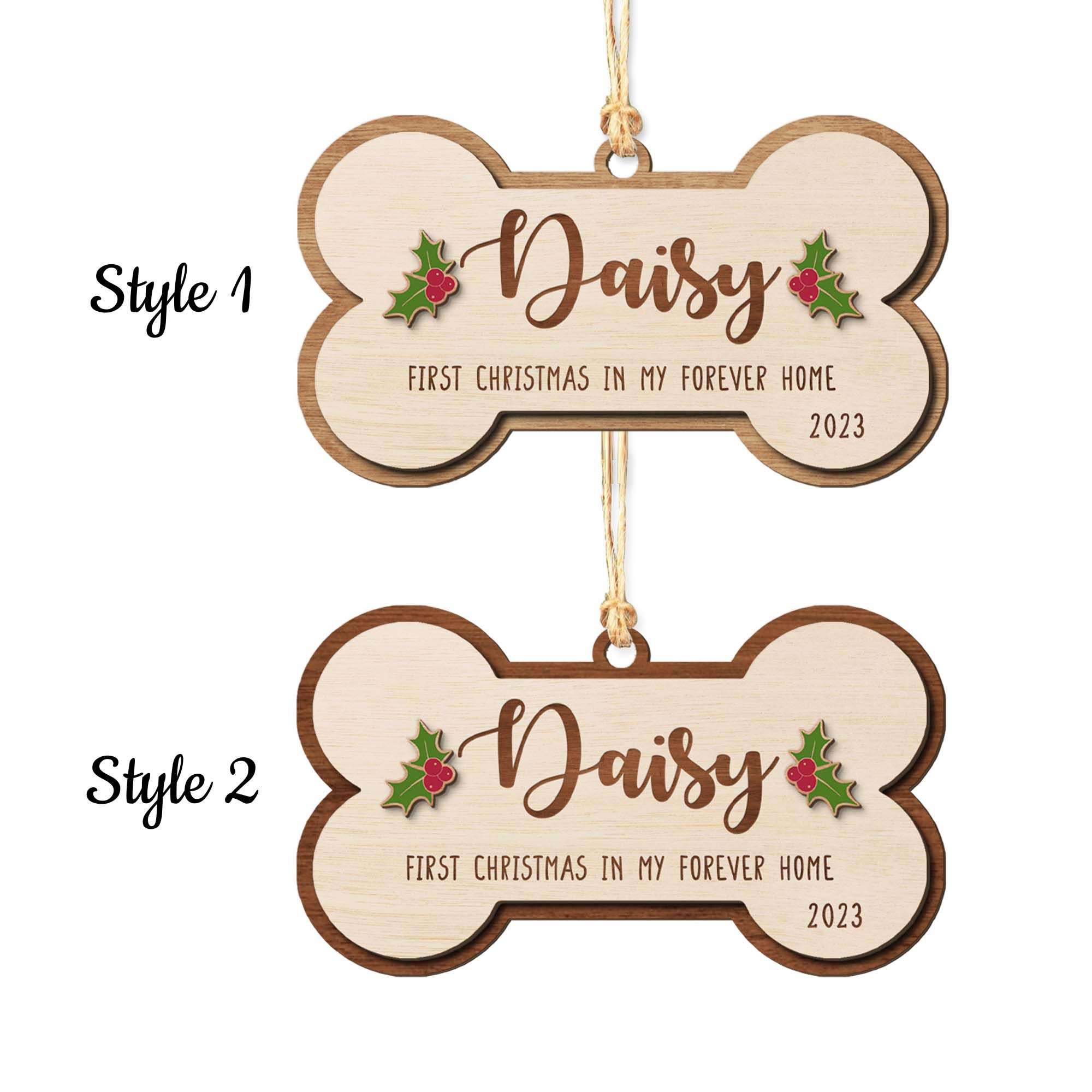 Custom Dog First Christmas Holly Wooden Ornament Unifury