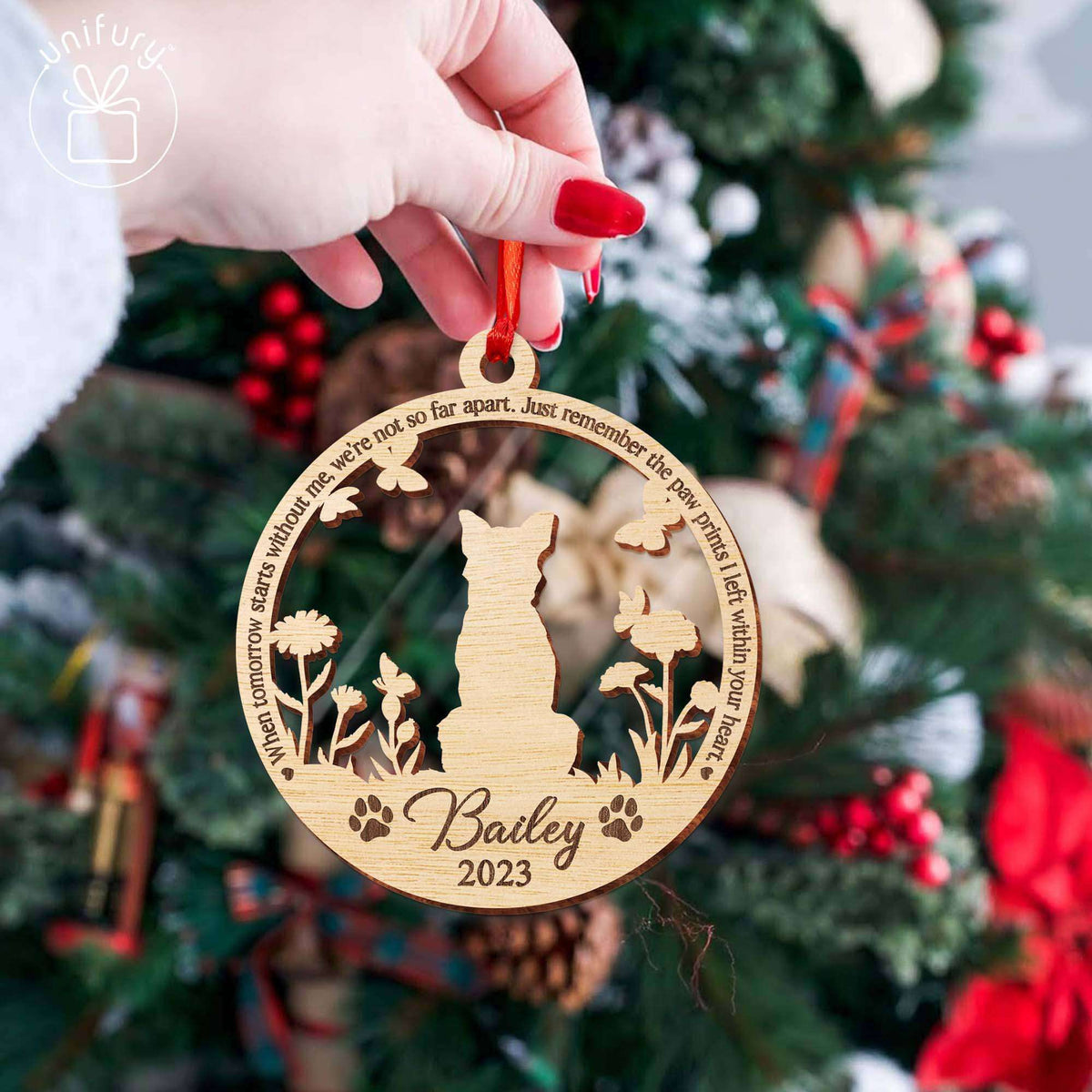 Custom In Memory of Dog Pet Memorial Custom Shape Acrylic and Wood Ornament