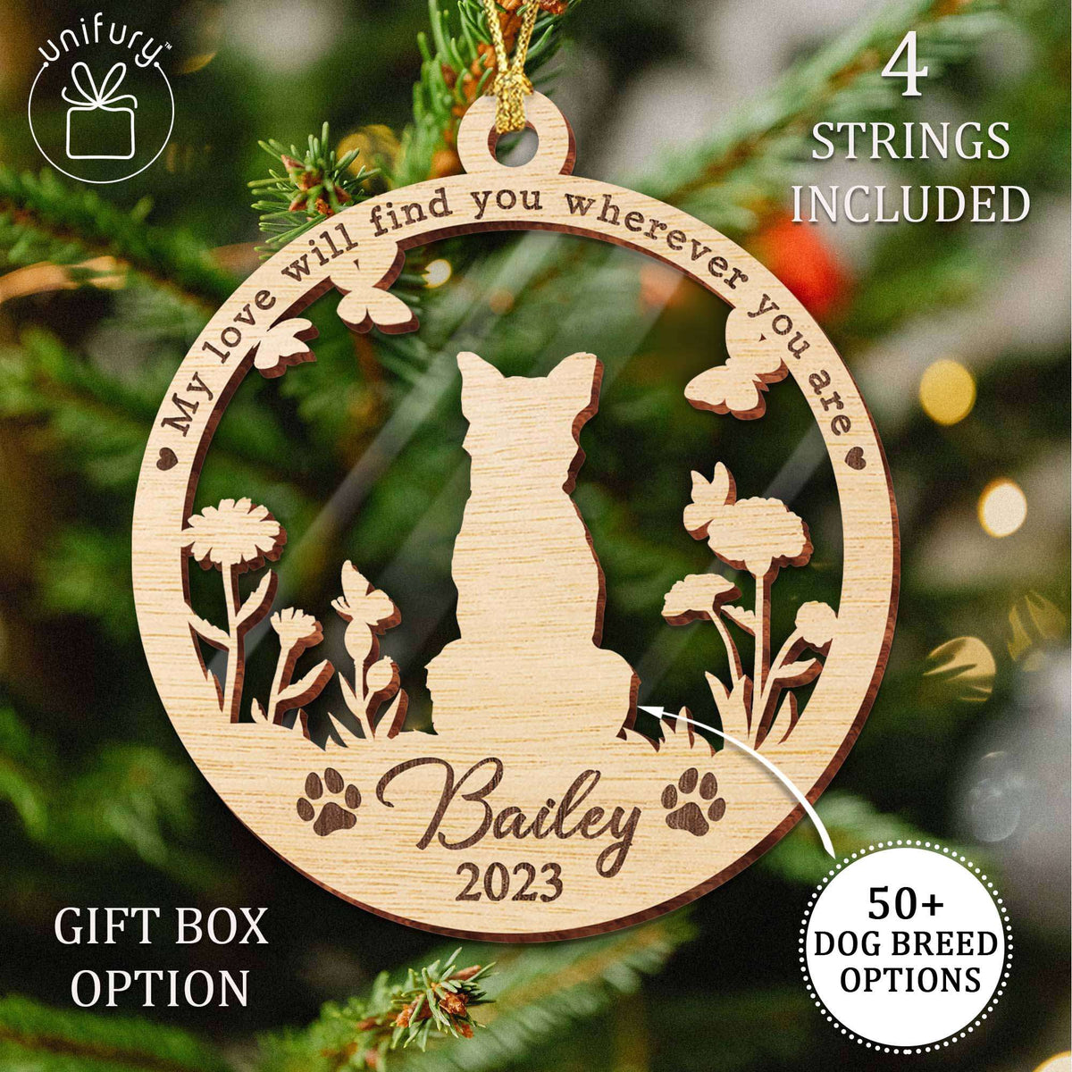 In Memory Dog Ornament Acrylic and Wood Ornament