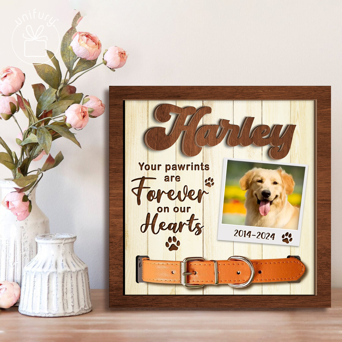 Your Pawprints Are Forever On Our Hearts Pet Collar Frame