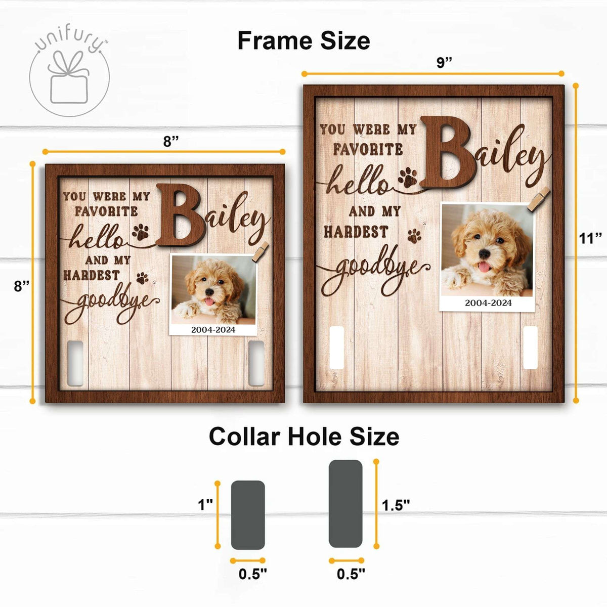 My Favorite Hello And Hardest Goodbye Pet Collar Frame