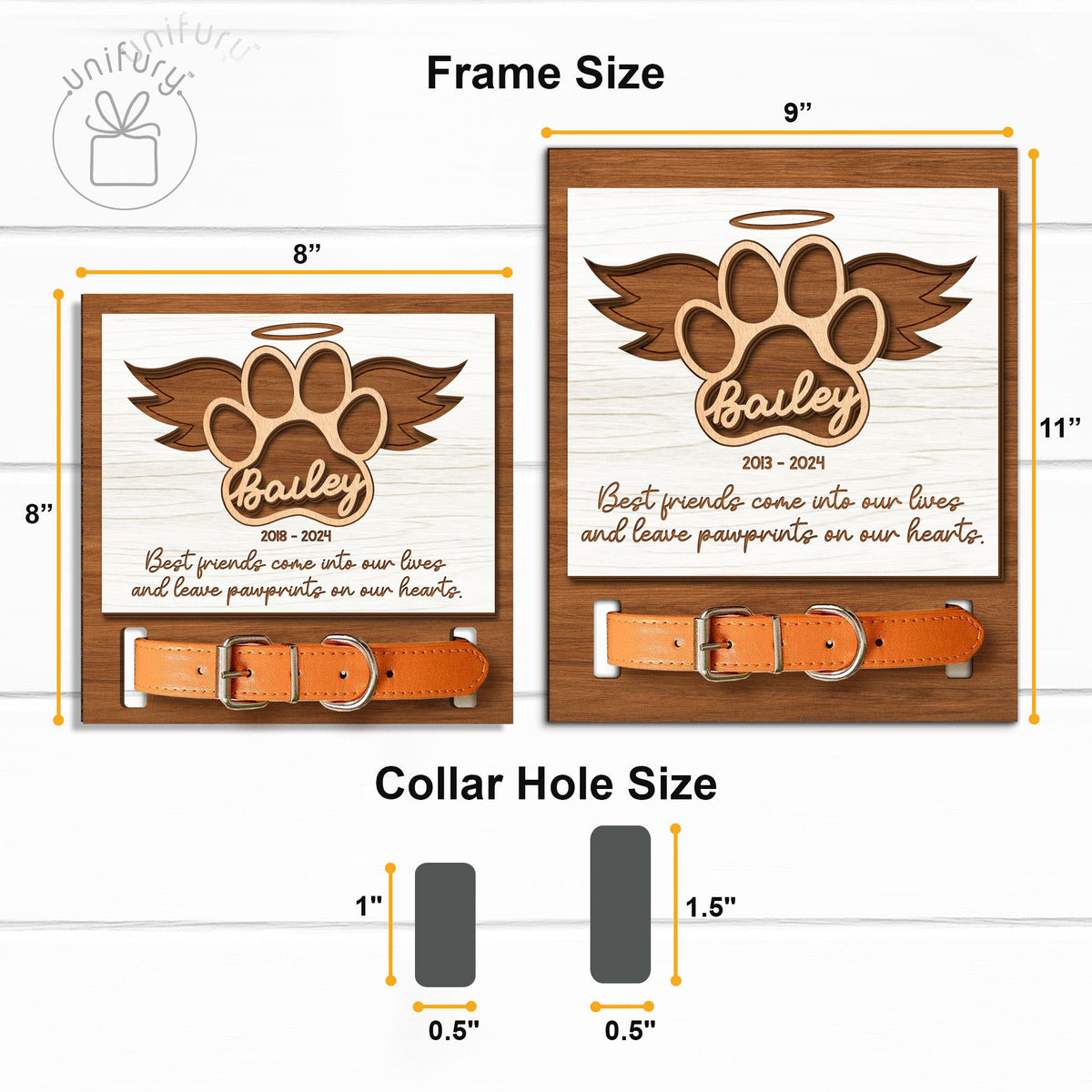 Custom Name Dog Paw With Wings Pet Collar Frame