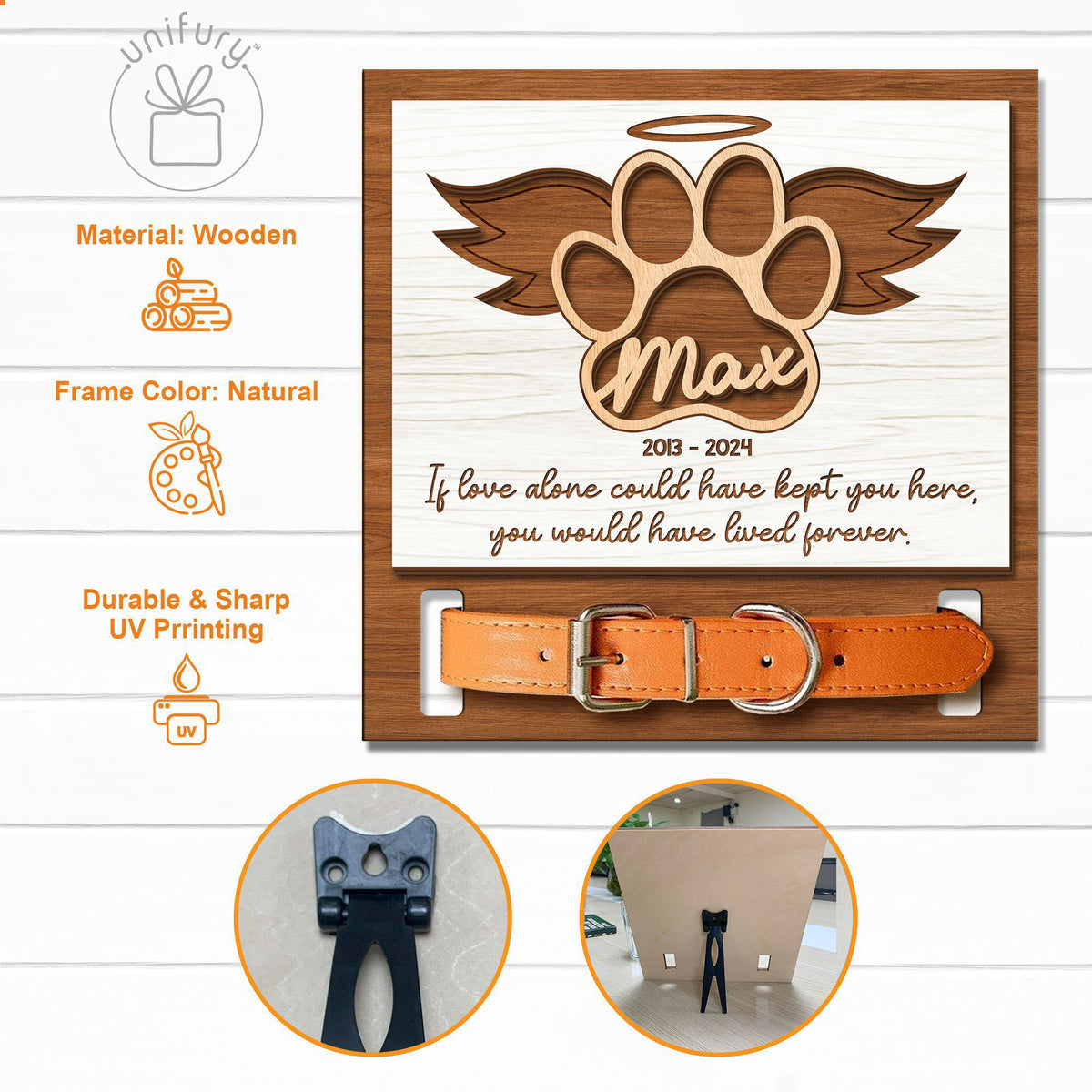 Custom Name Dog Paw With Wings Pet Collar Frame