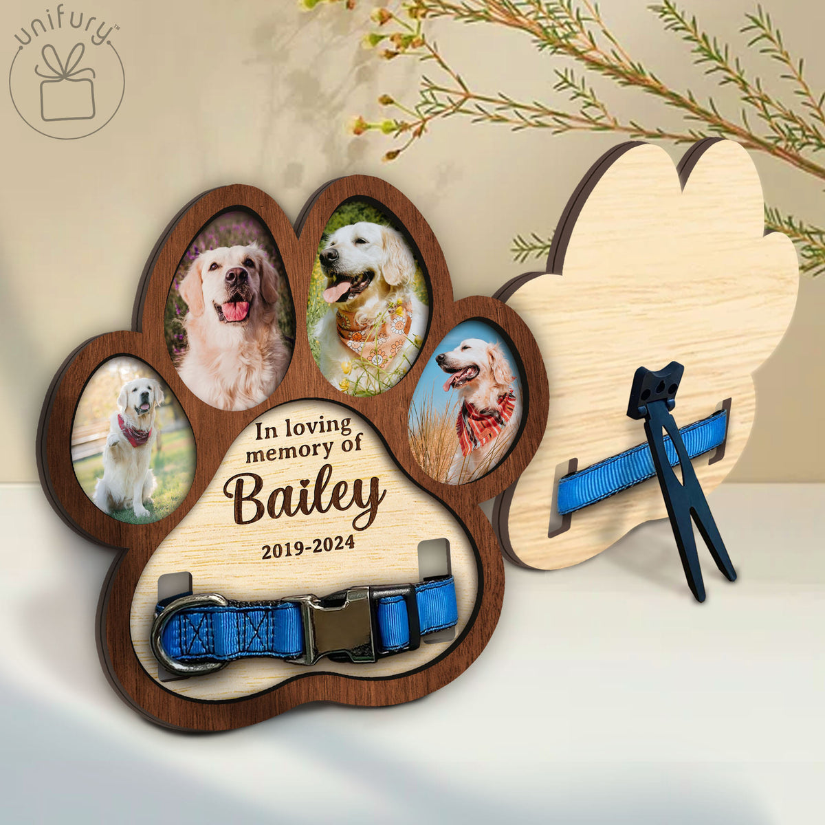 In Loving Memory Dog Paw Pet Collar Frame