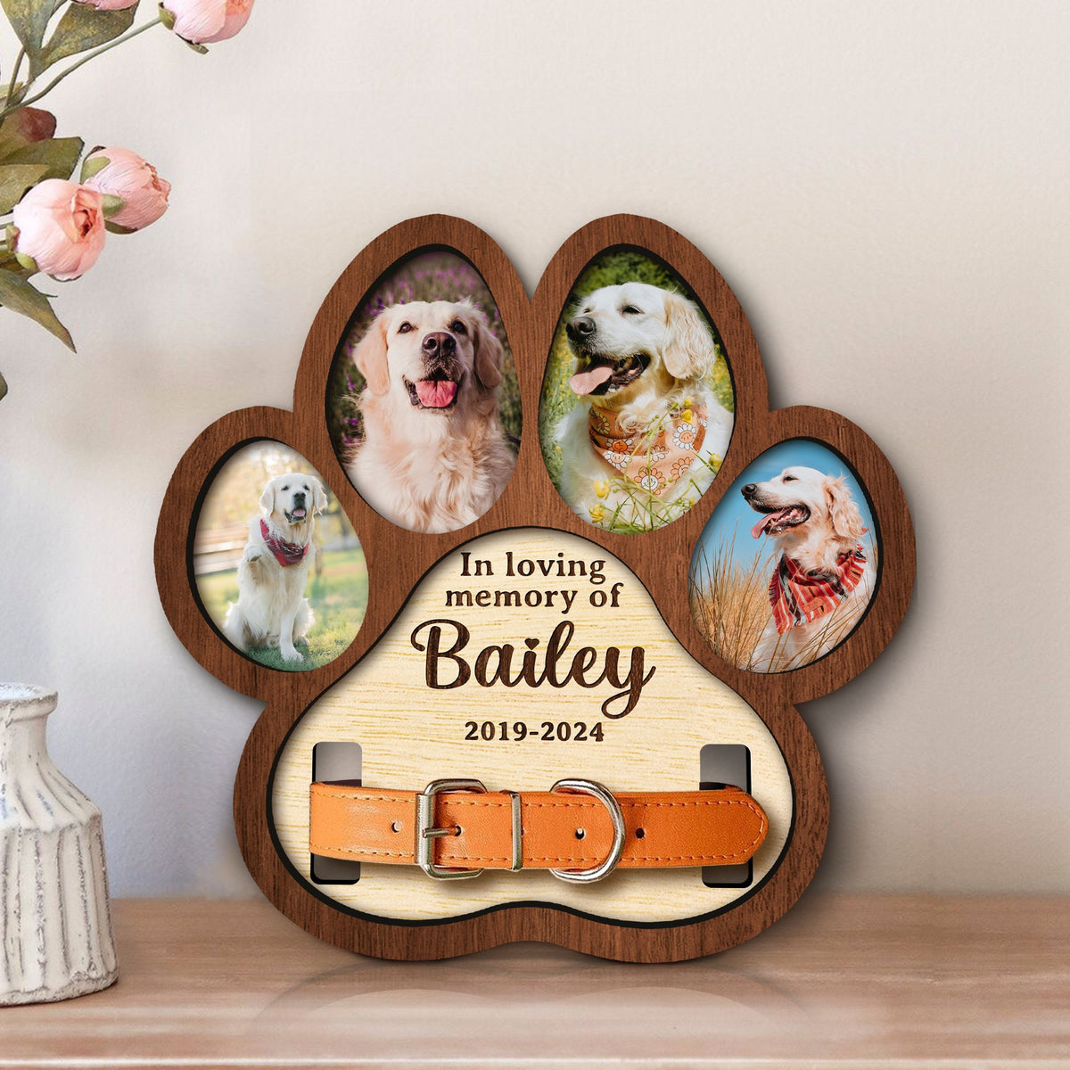 In Loving Memory Dog Paw Pet Collar Frame