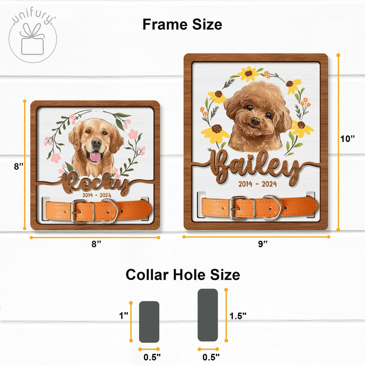 Custom Photo Dog Portrait With Wreath Memorial Pet Collar Frame