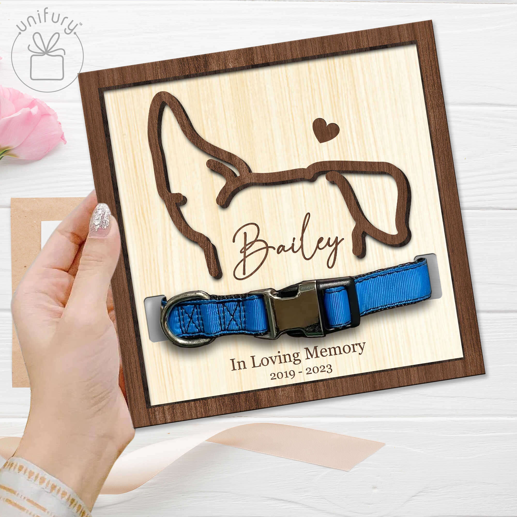 Colar Frame Personalized Ear Line Drawing Memorial Pet Collar Frame - Unifury