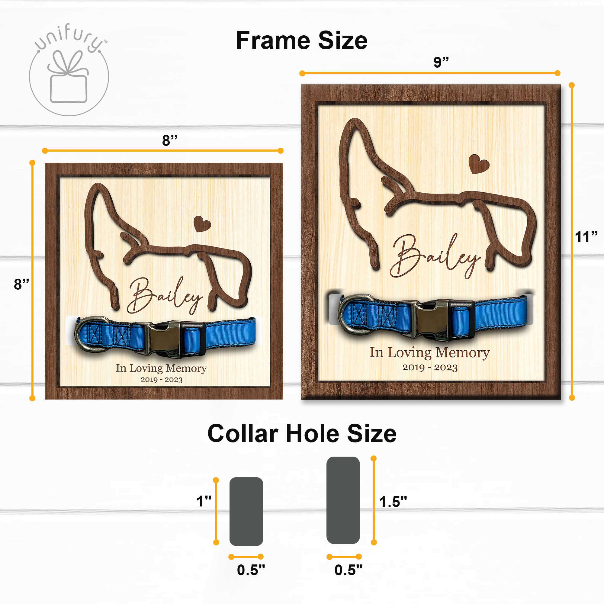 Colar Frame Personalized Ear Line Drawing Memorial Pet Collar Frame - Unifury