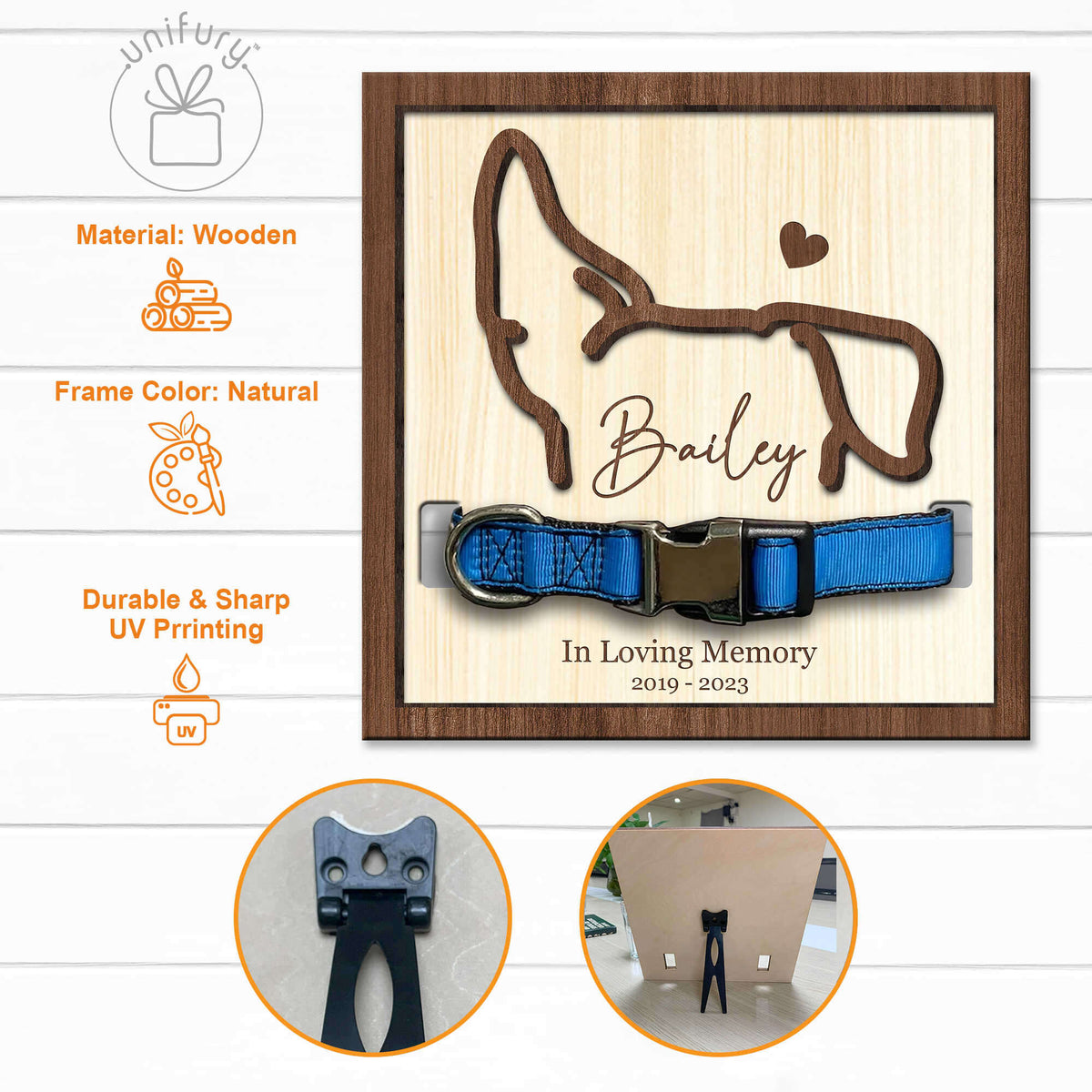 Personalized Ear Line Drawing Memorial Pet Collar Frame