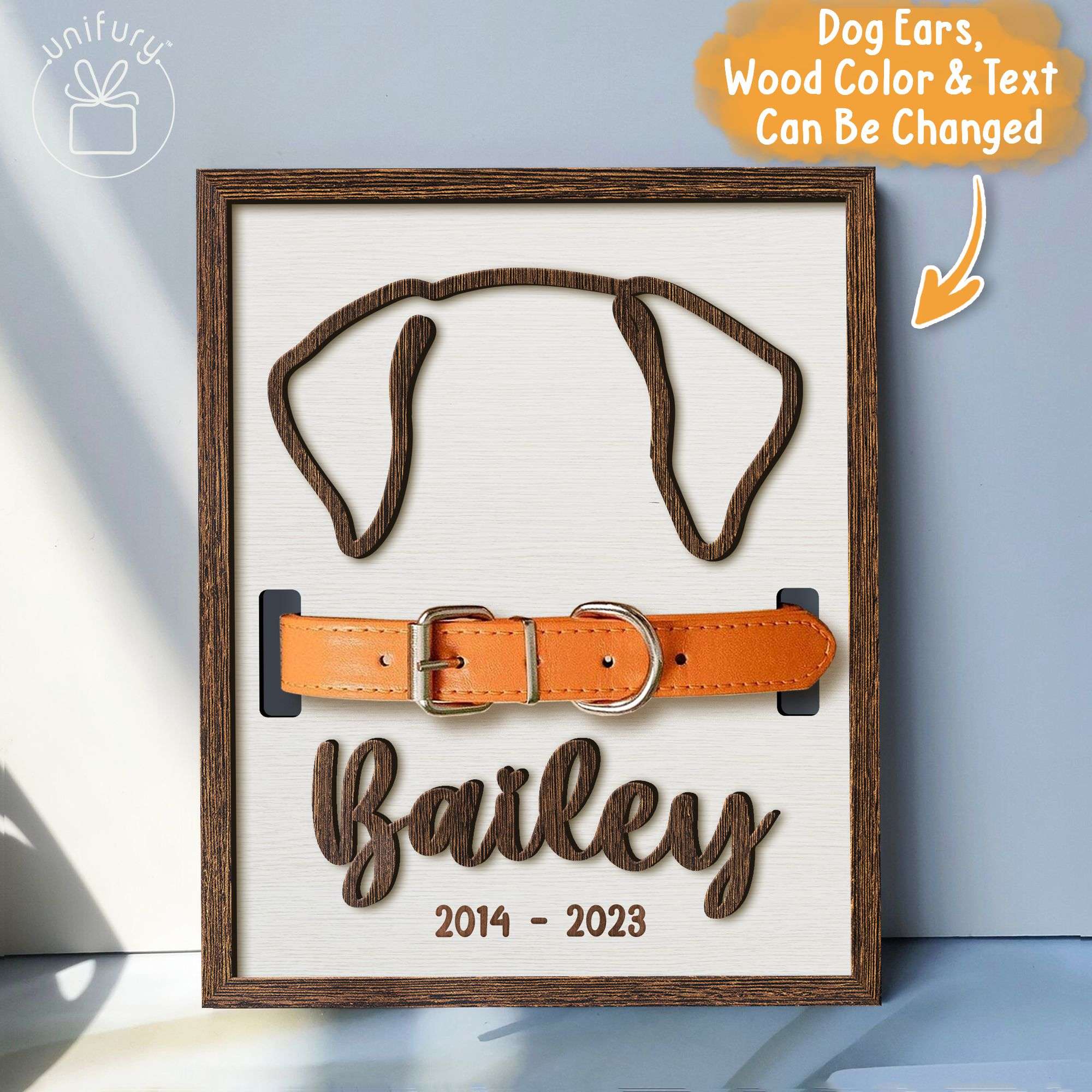 Colar Frame Custom Dog Ears Memorial Pet Collar Frame - Unifury