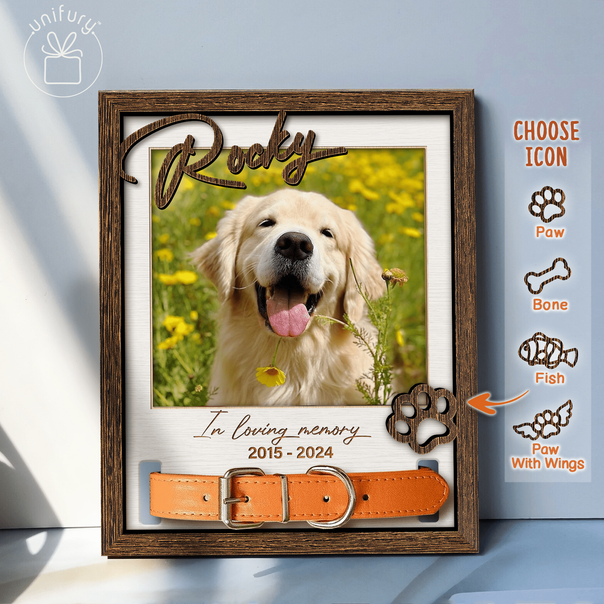 Custom Photo With Icon In Loving Memory Pet Collar Frame