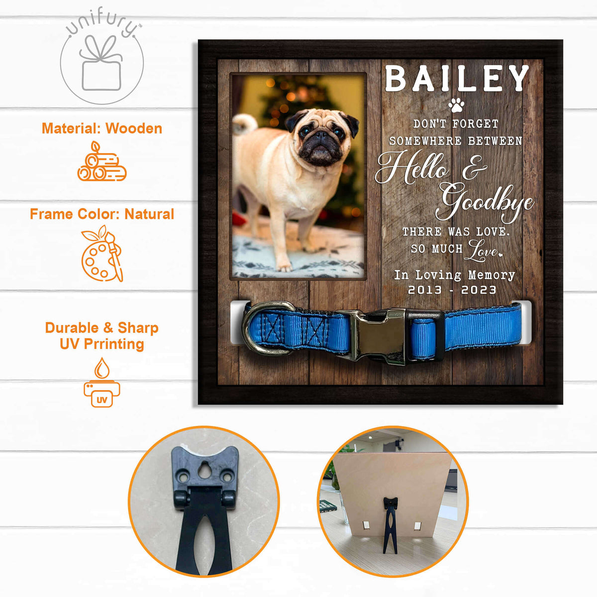Somewhere Between Hello And Goodbye Memorial Dog Cat Collar Frame