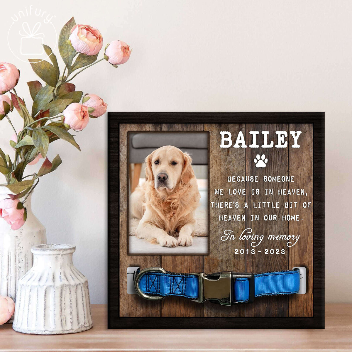 Because Someone We Love Is In Heaven Memorial Dog Cat Collar Frame