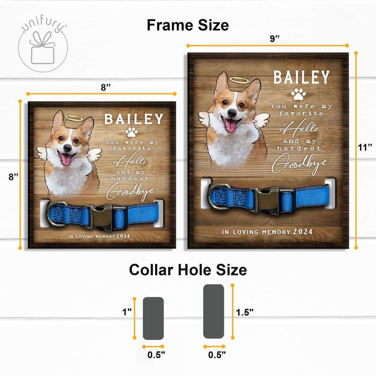 Pet Portrait Memorial Dog Cat Collar Frame