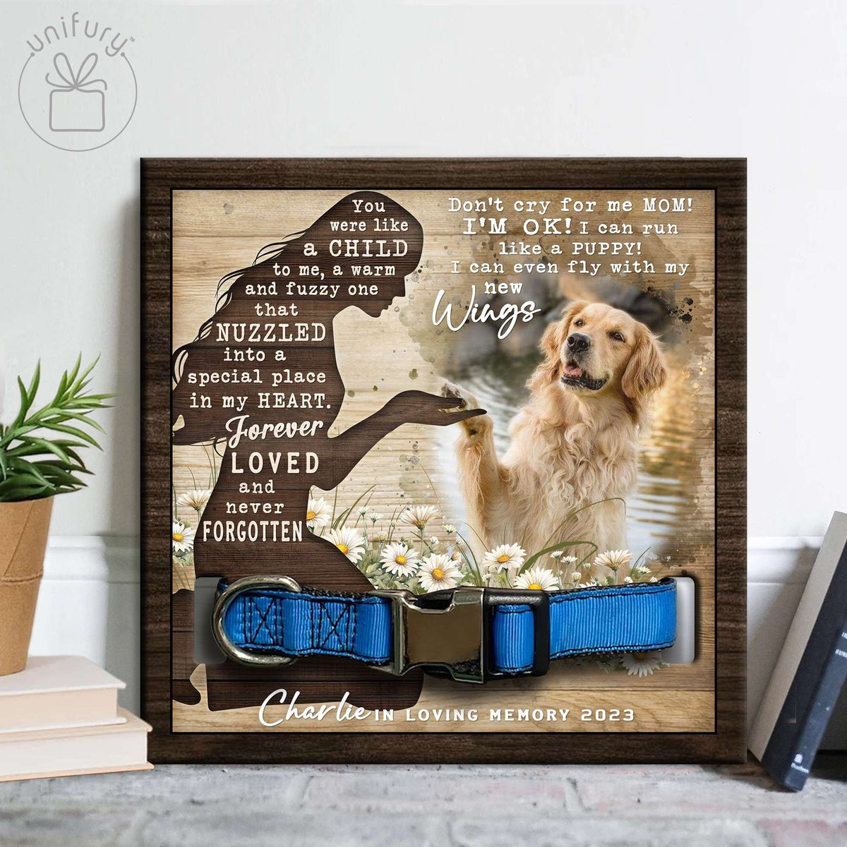 Forever Loved And Never Forgotten Personalized Memorial Wooden Pet Collar Frame