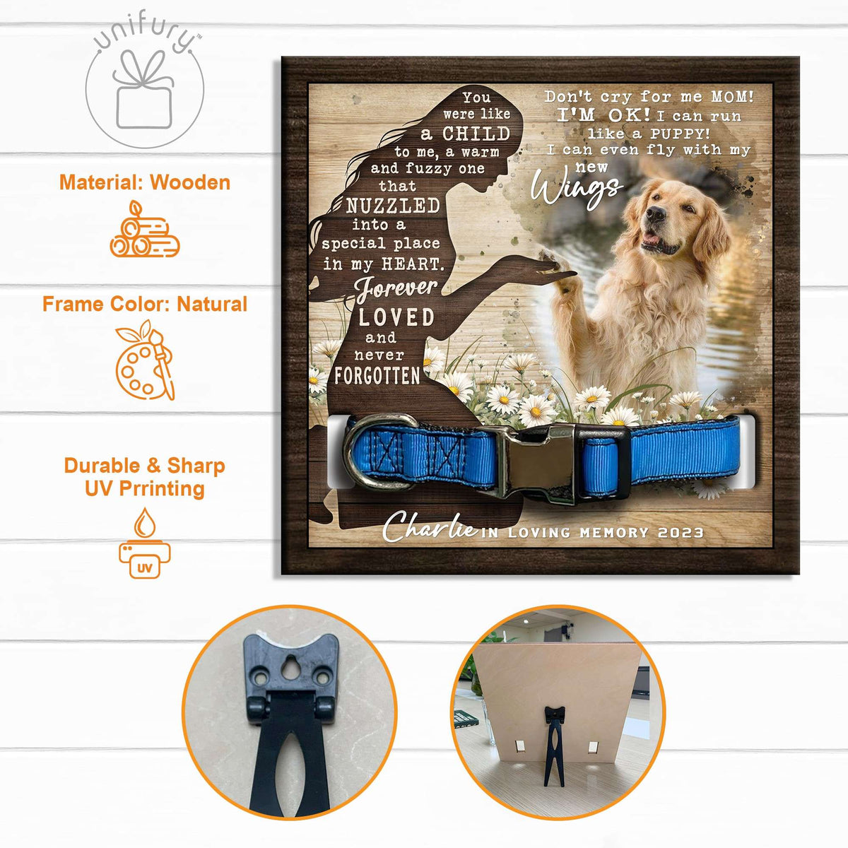 Forever Loved And Never Forgotten Personalized Memorial Wooden Pet Collar Frame