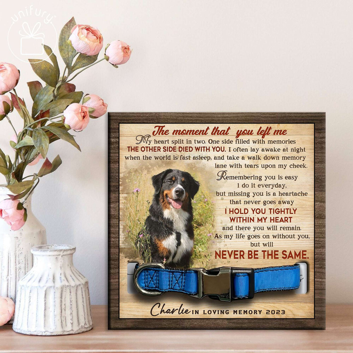 Hold You Tightly Personalized Memorial Wooden Pet Collar Frame