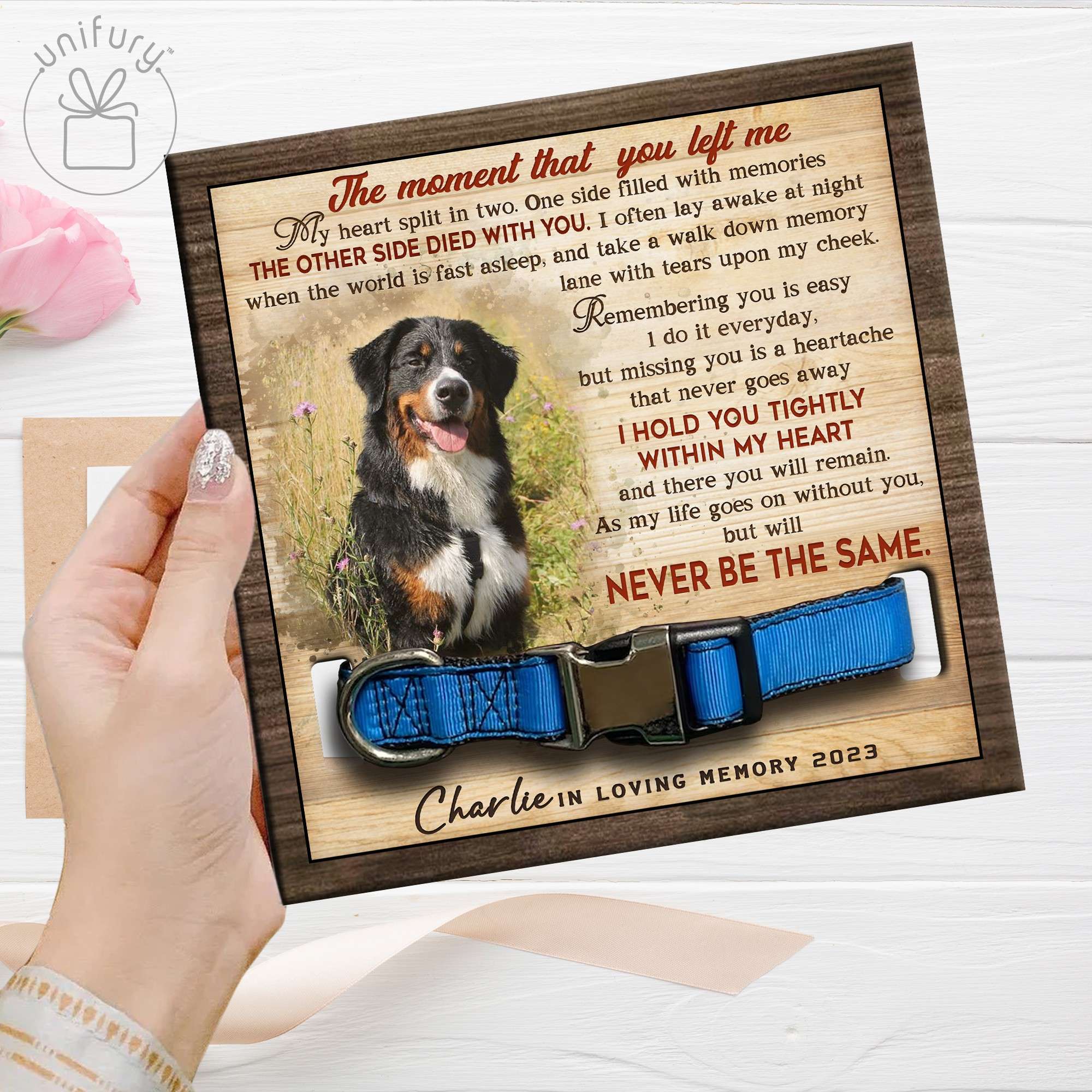 Colar Frame Hold You Tightly Personalized Memorial Wooden Pet Collar Frame - Unifury