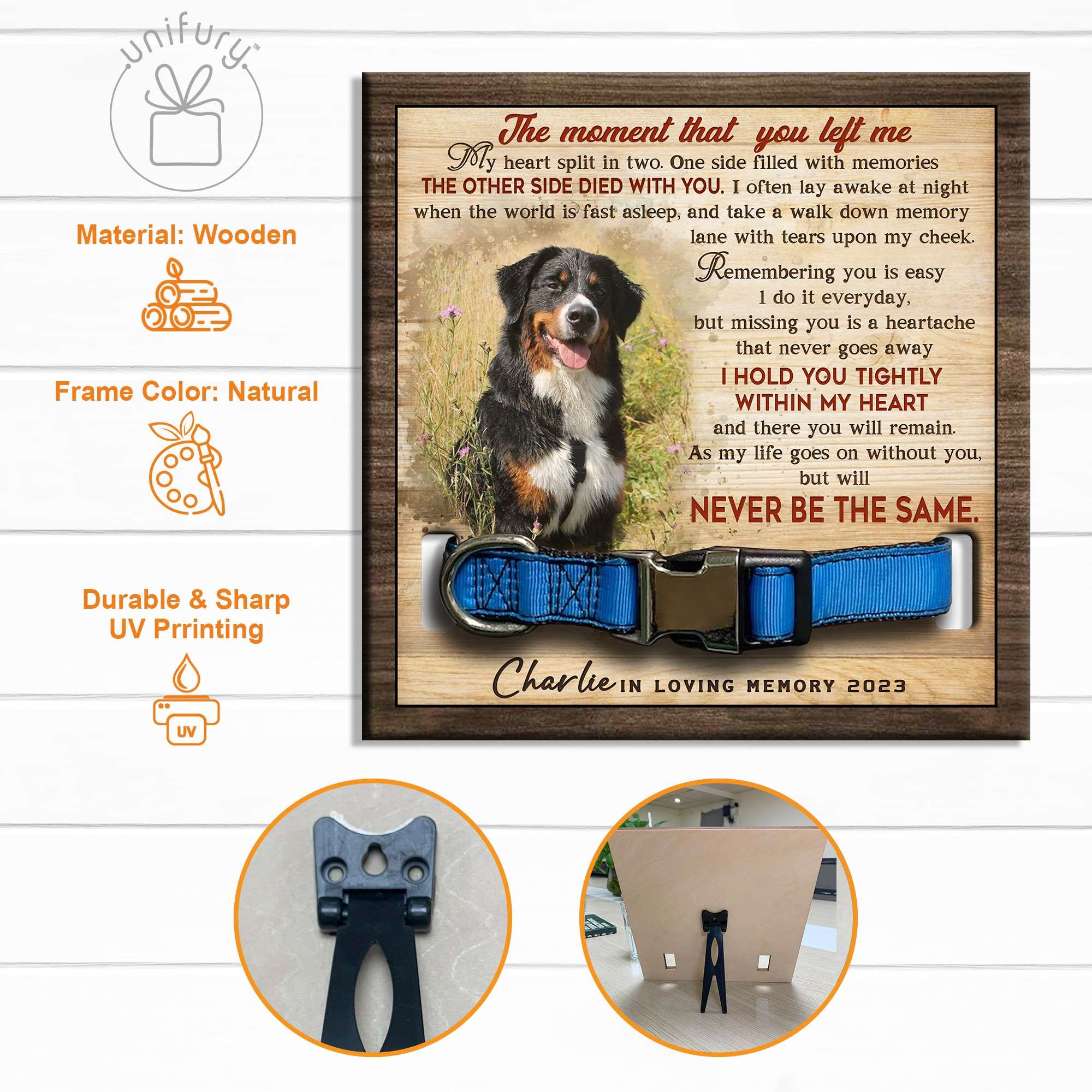 Colar Frame Hold You Tightly Personalized Memorial Wooden Pet Collar Frame - Unifury