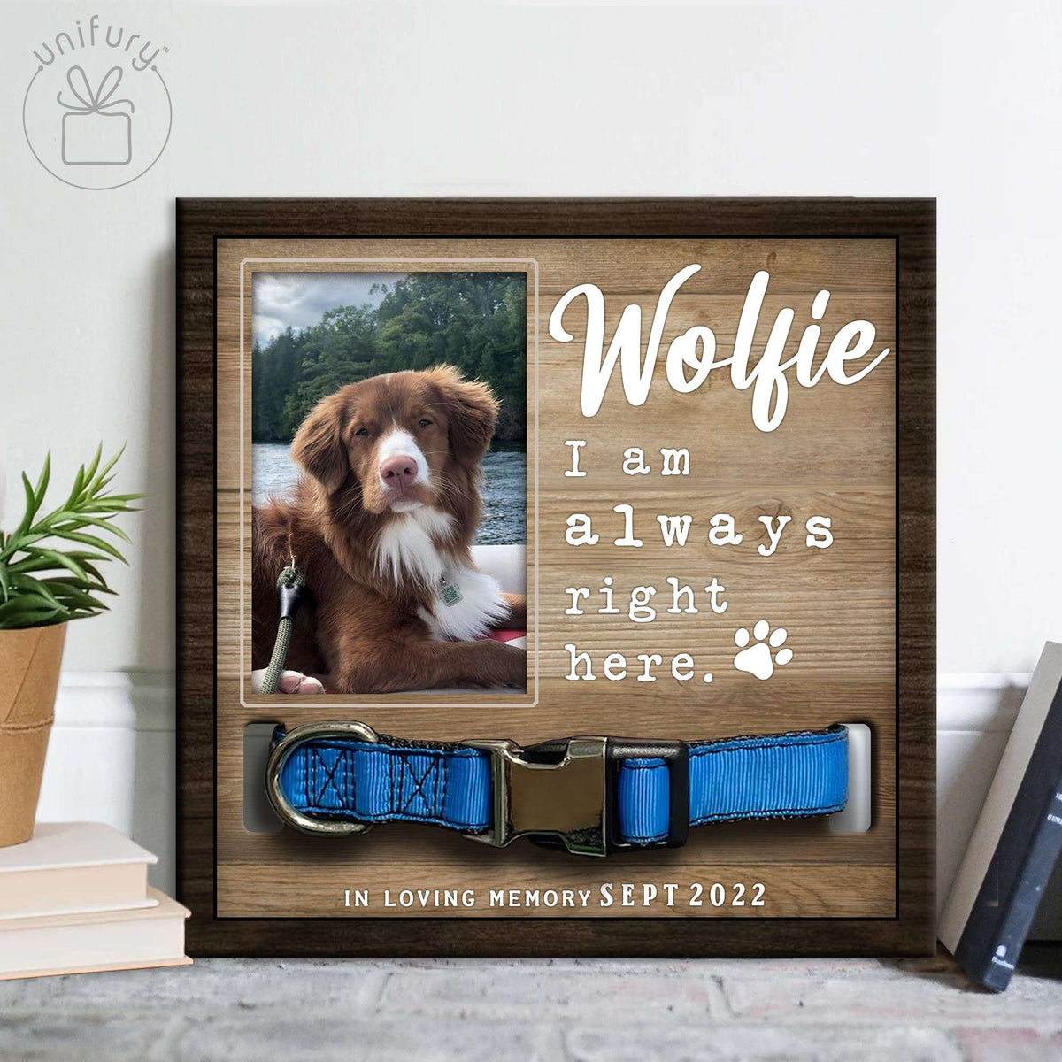 Always Right Here Personalized Memorial Wooden Pet Collar Frame