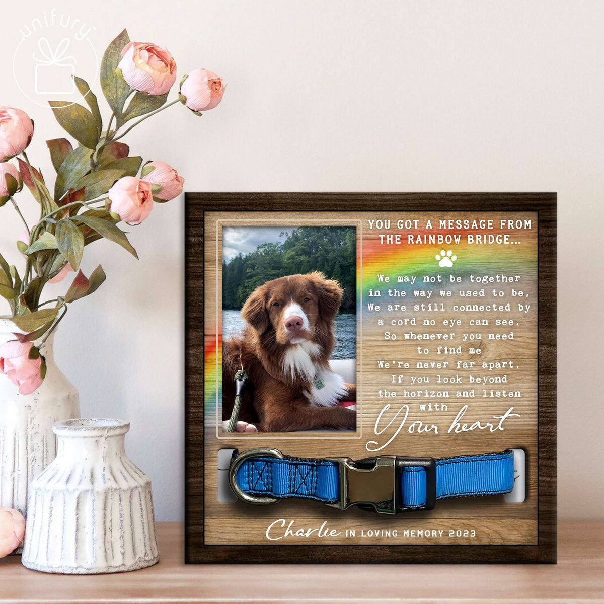 Never Far Apart Personalized Memorial Wooden Pet Collar Frame