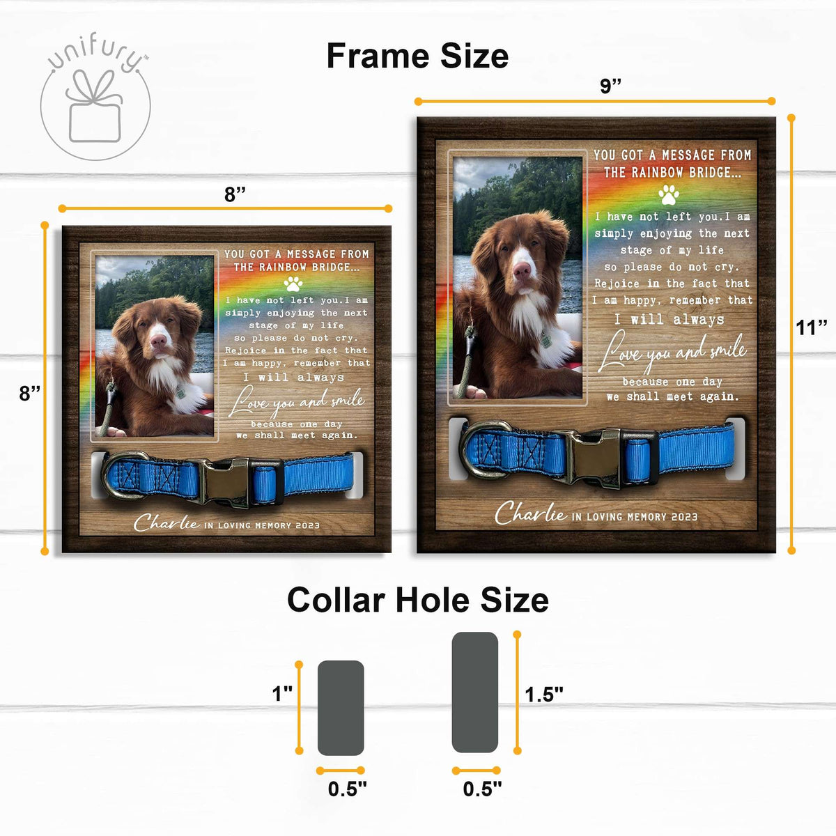 Love You And Smile Personalized Memorial Wooden Pet Collar Frame
