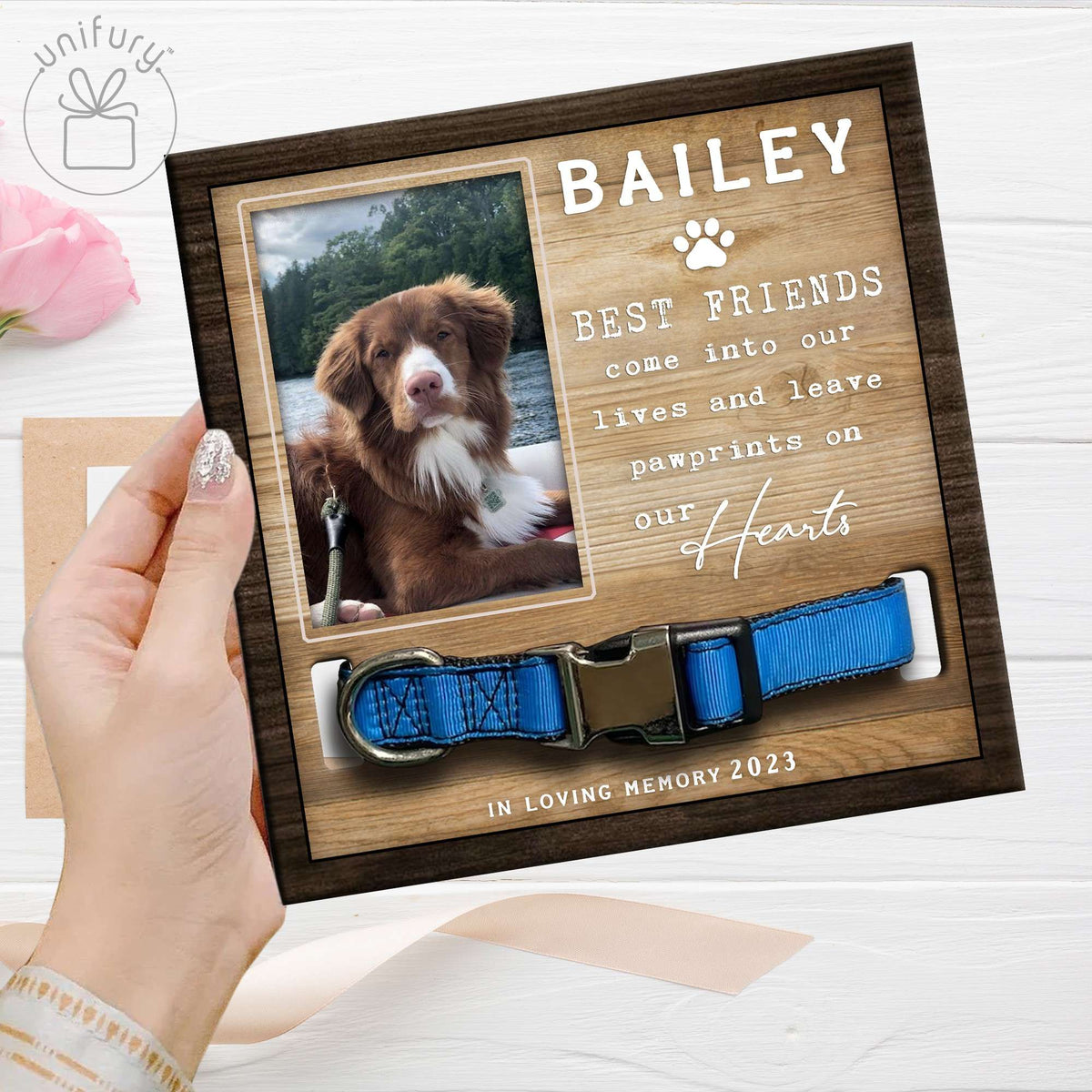 Best Friends Come Into Our Lives Personalized Memorial Wooden Pet Collar Frame