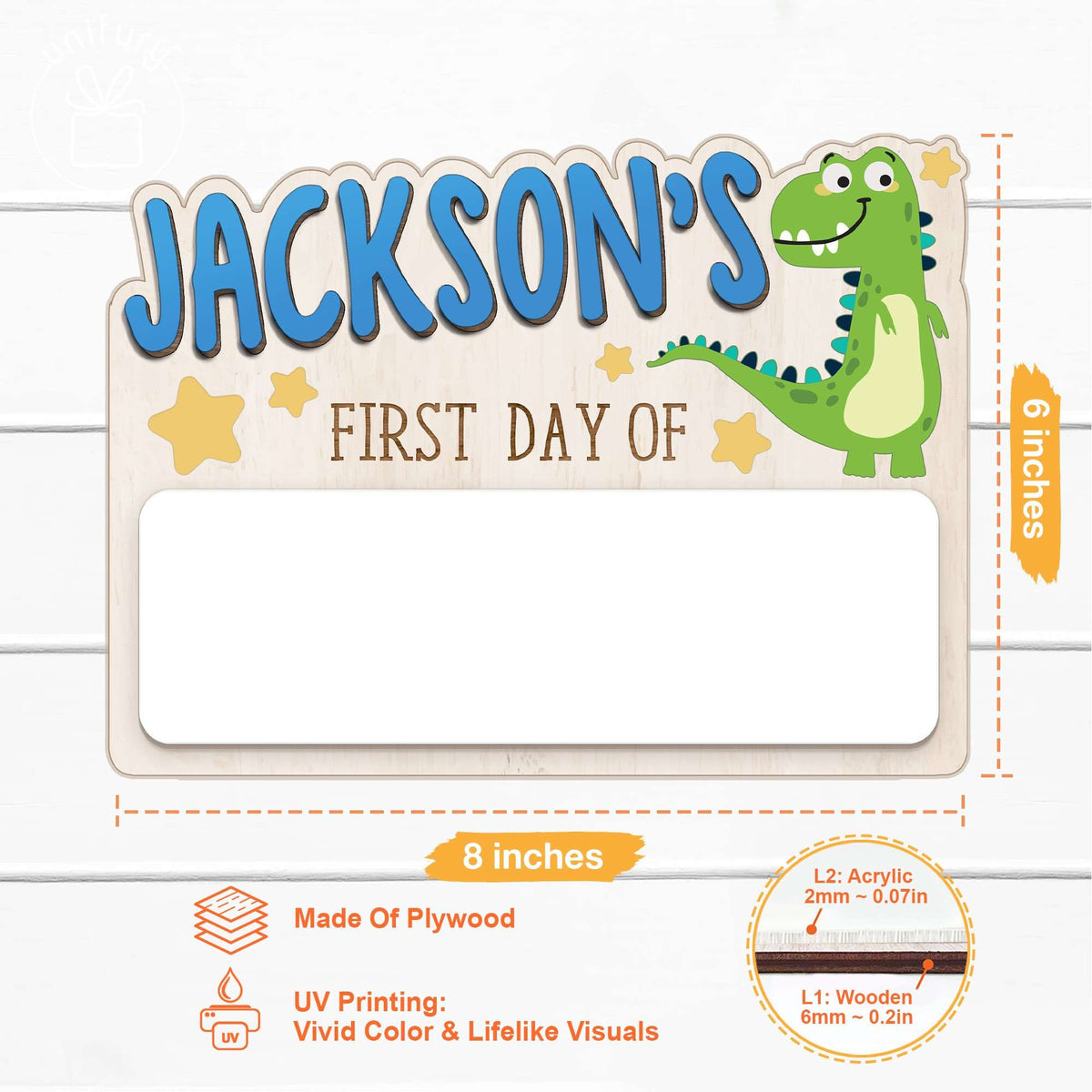 Personalized Kids Dinosaur School Sign, Custom Name Small Style