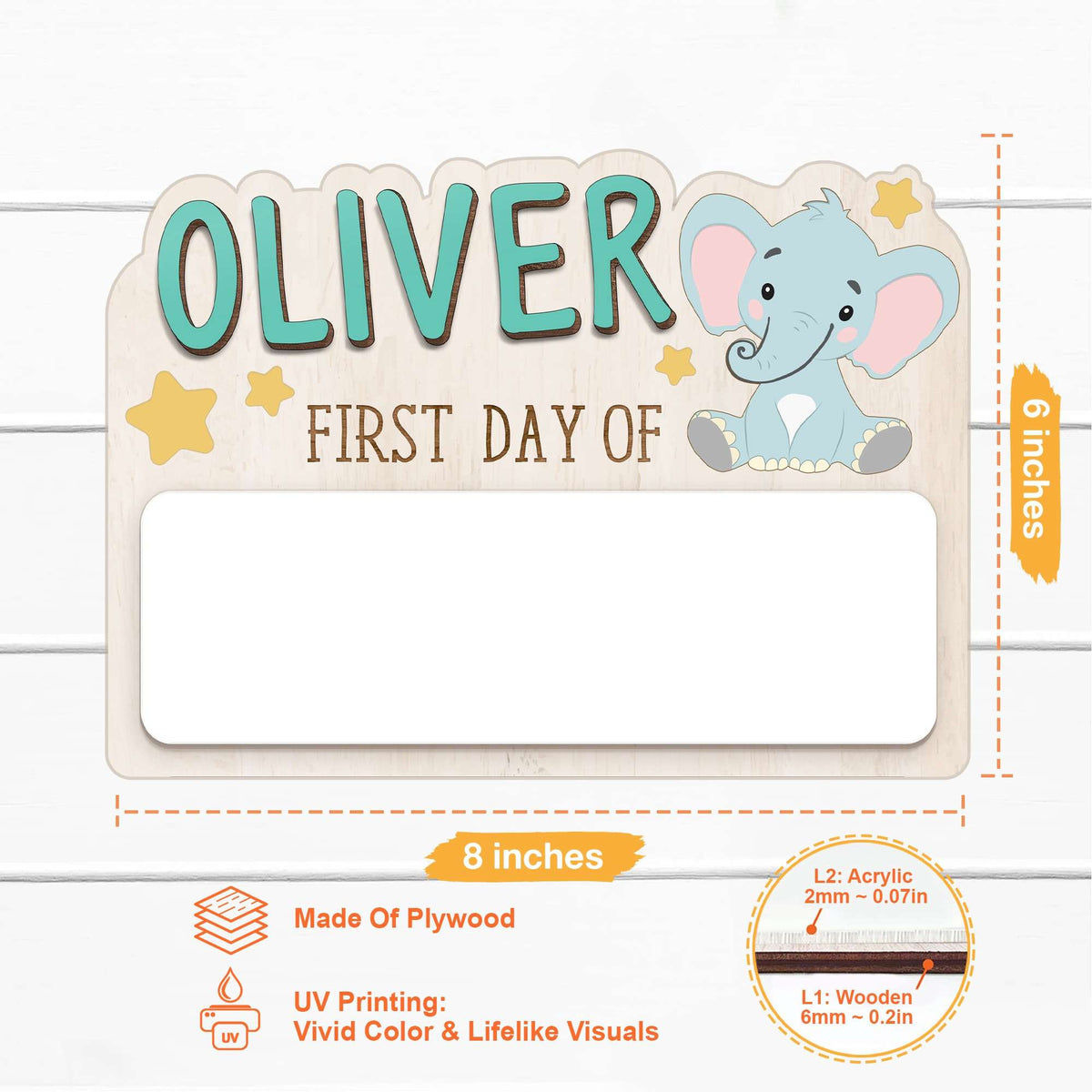 Personalized Kids Elephant School Sign, Custom Name Small Style