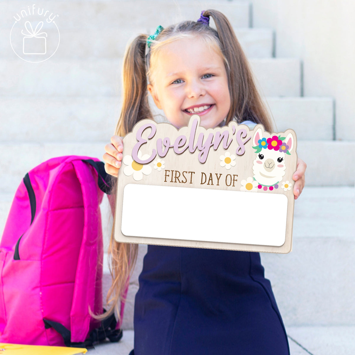 Personalized Kids Llama School Sign, Custom Name Small Style