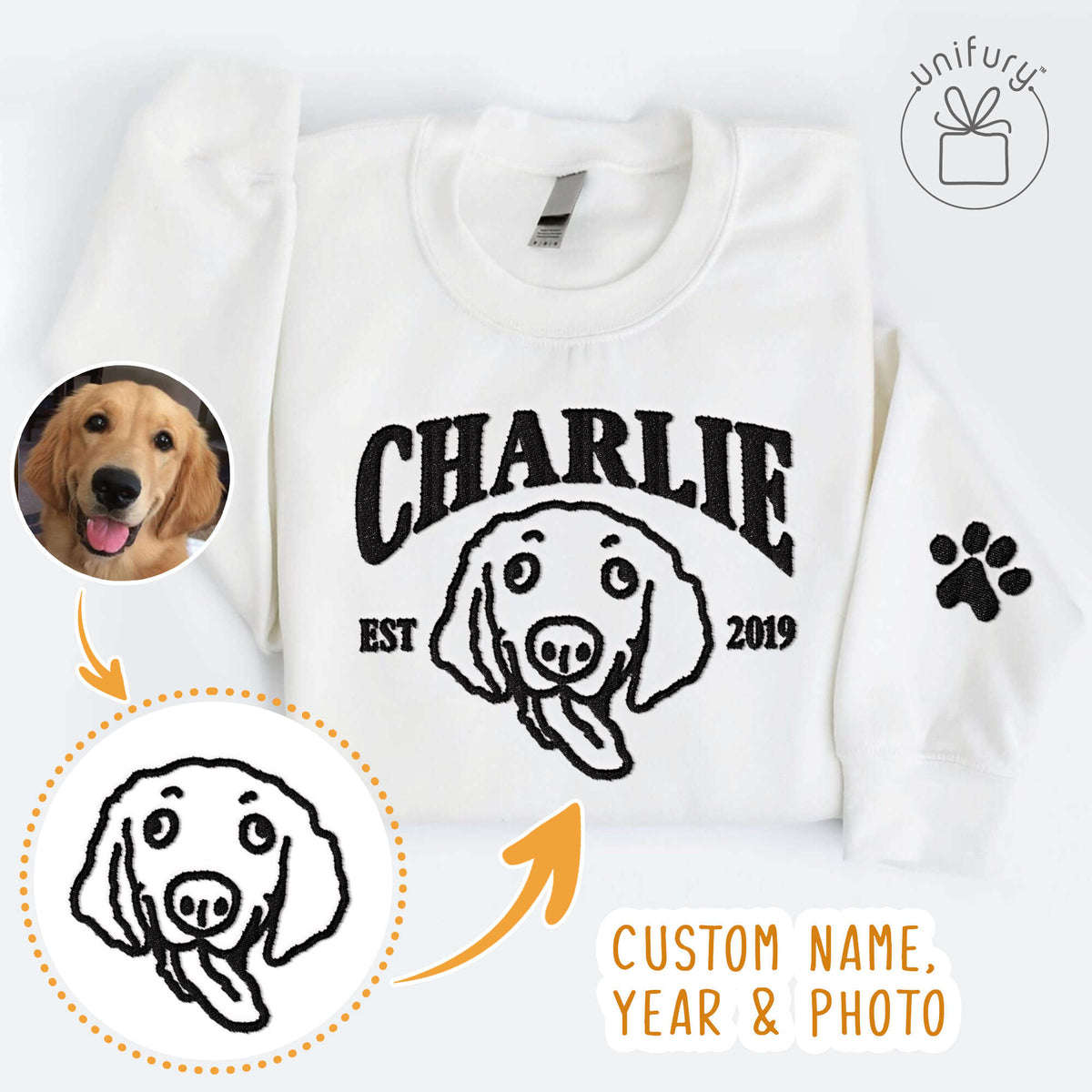 Custom Dog Portrait EST Embroidered Sweatshirt