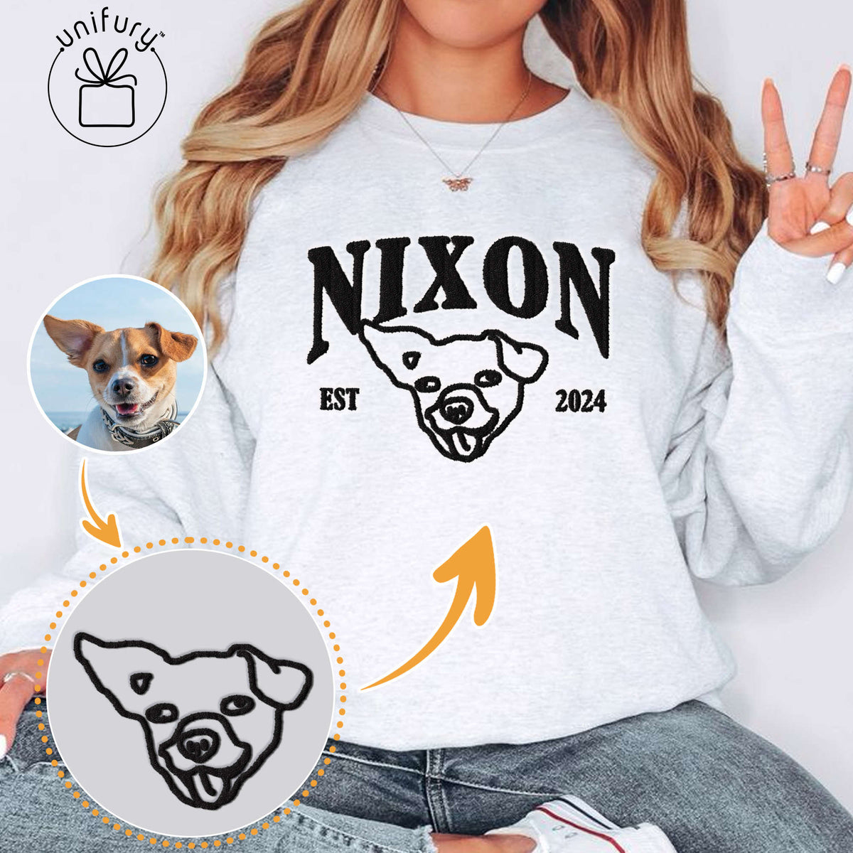 Custom Dog Portrait EST Embroidered Sweatshirt