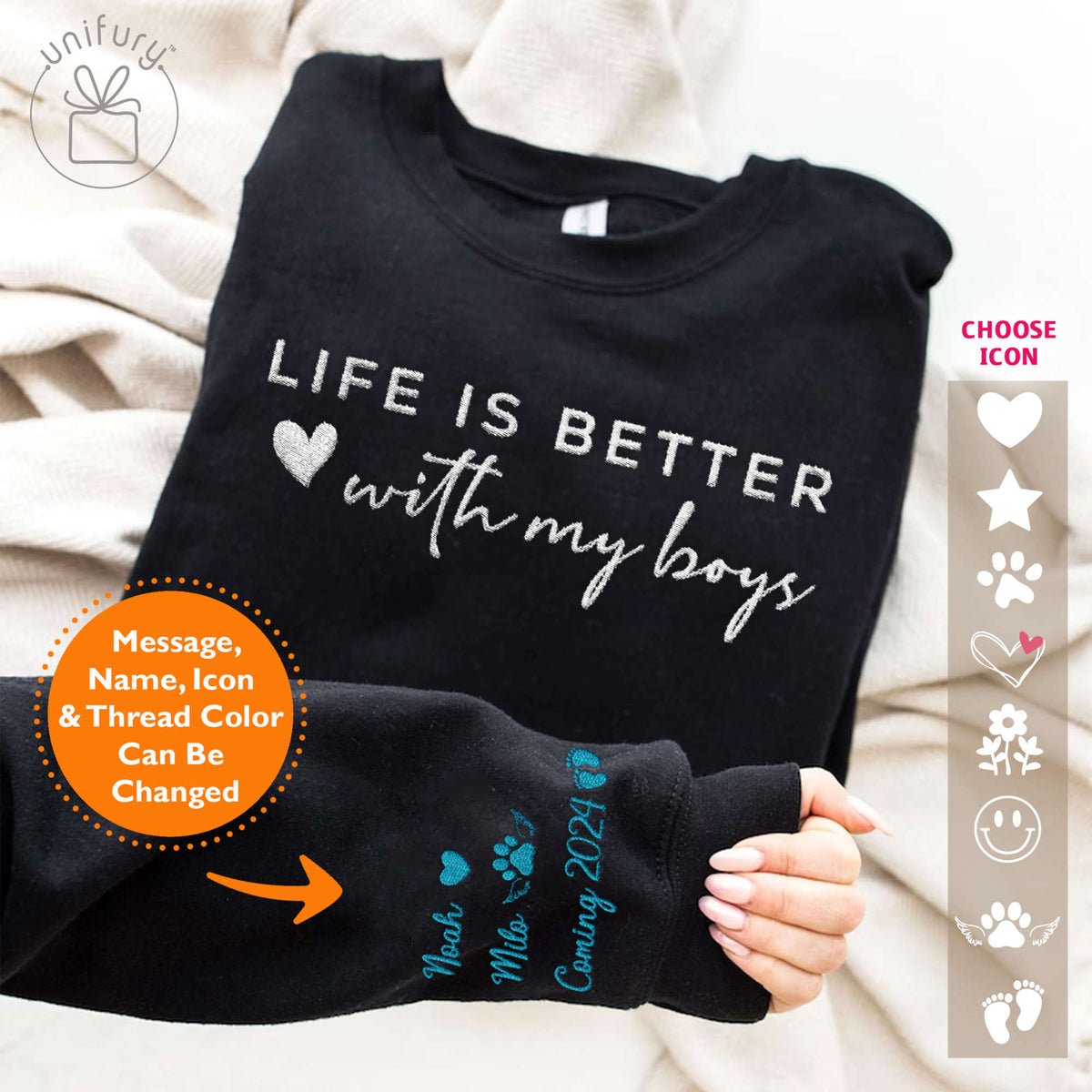 Life Is Better With My Boys Girls Kids Embroidered Sweatshirt For Mom