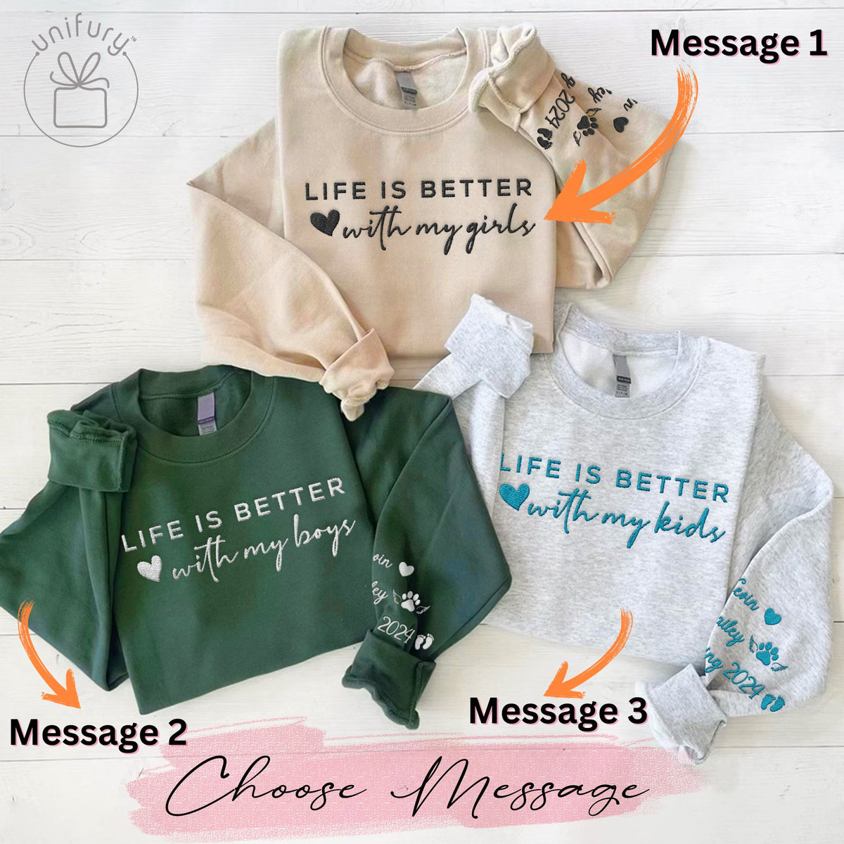 Life Is Better With My Boys Girls Kids Embroidered Sweatshirt For Mom