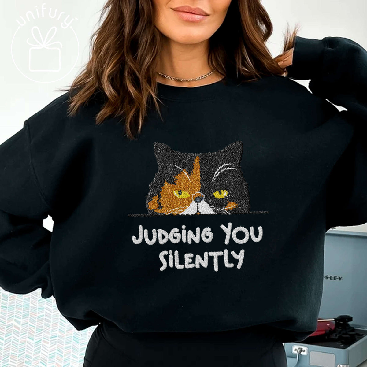 Cat Peeking Hiding Custom Photo Embroidered Sweatshirt