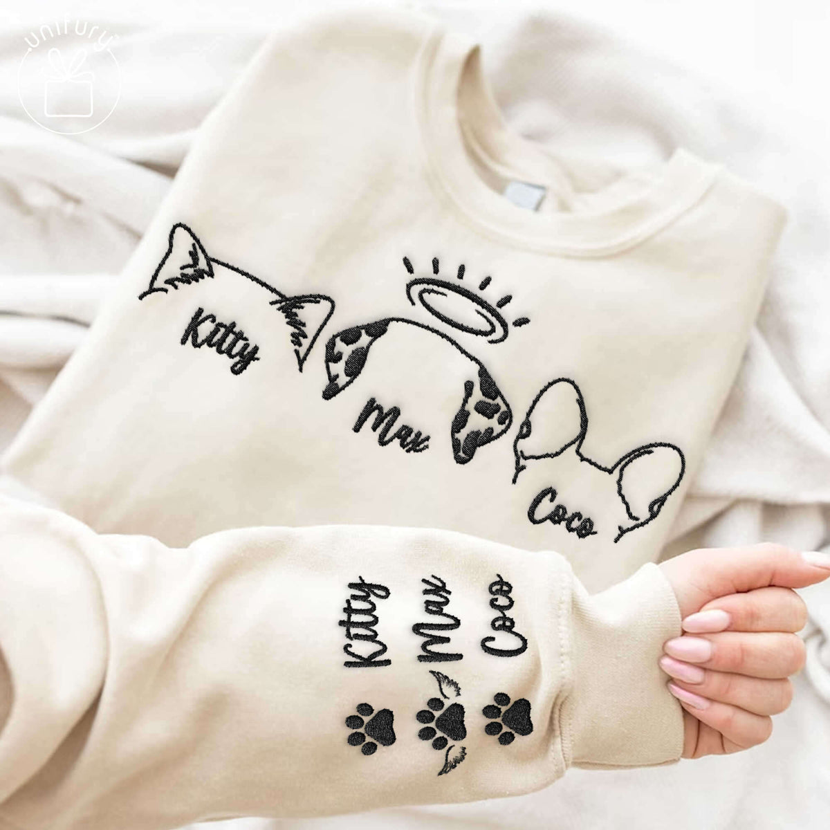 Dog Cat Ears Embroidered Sweatshirt For Mom To Be