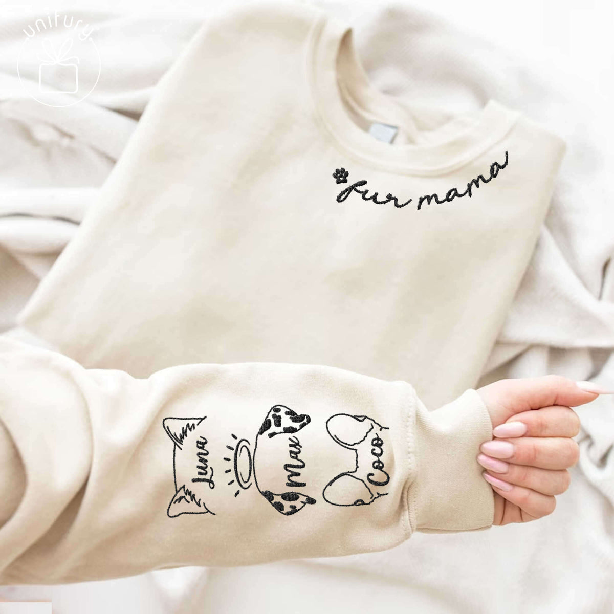 Cat Dog Fur Mama Embroidered Sweatshirt For Dog Cat Lovers