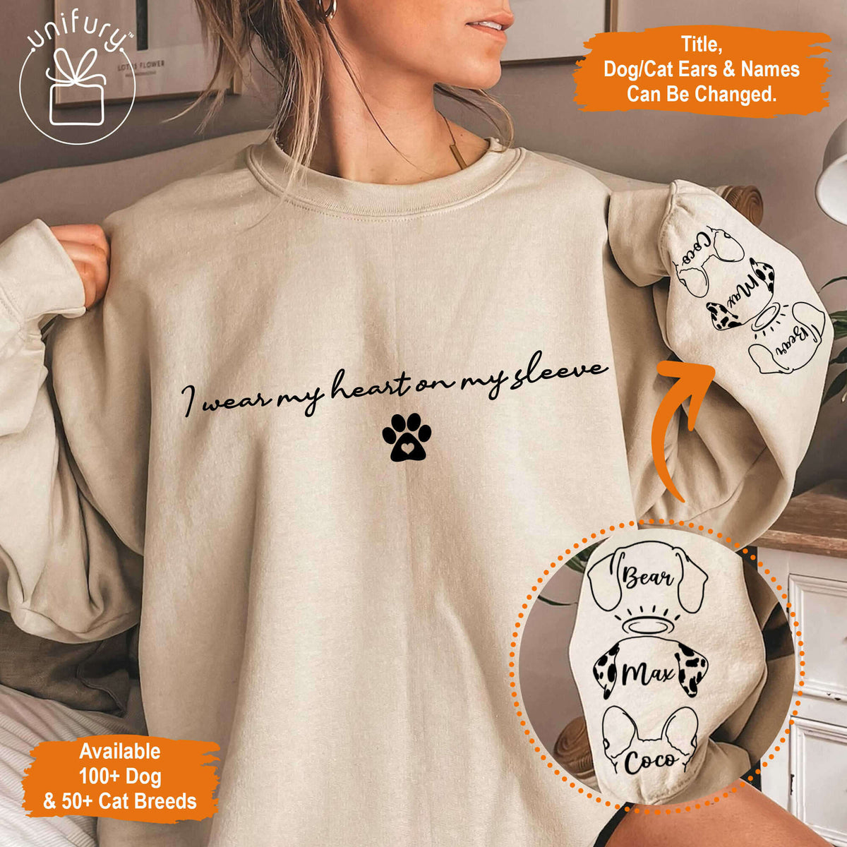 I Wear My Heart On My Sleeve Printed Standard Sweatshirt For Dog Cat Lovers