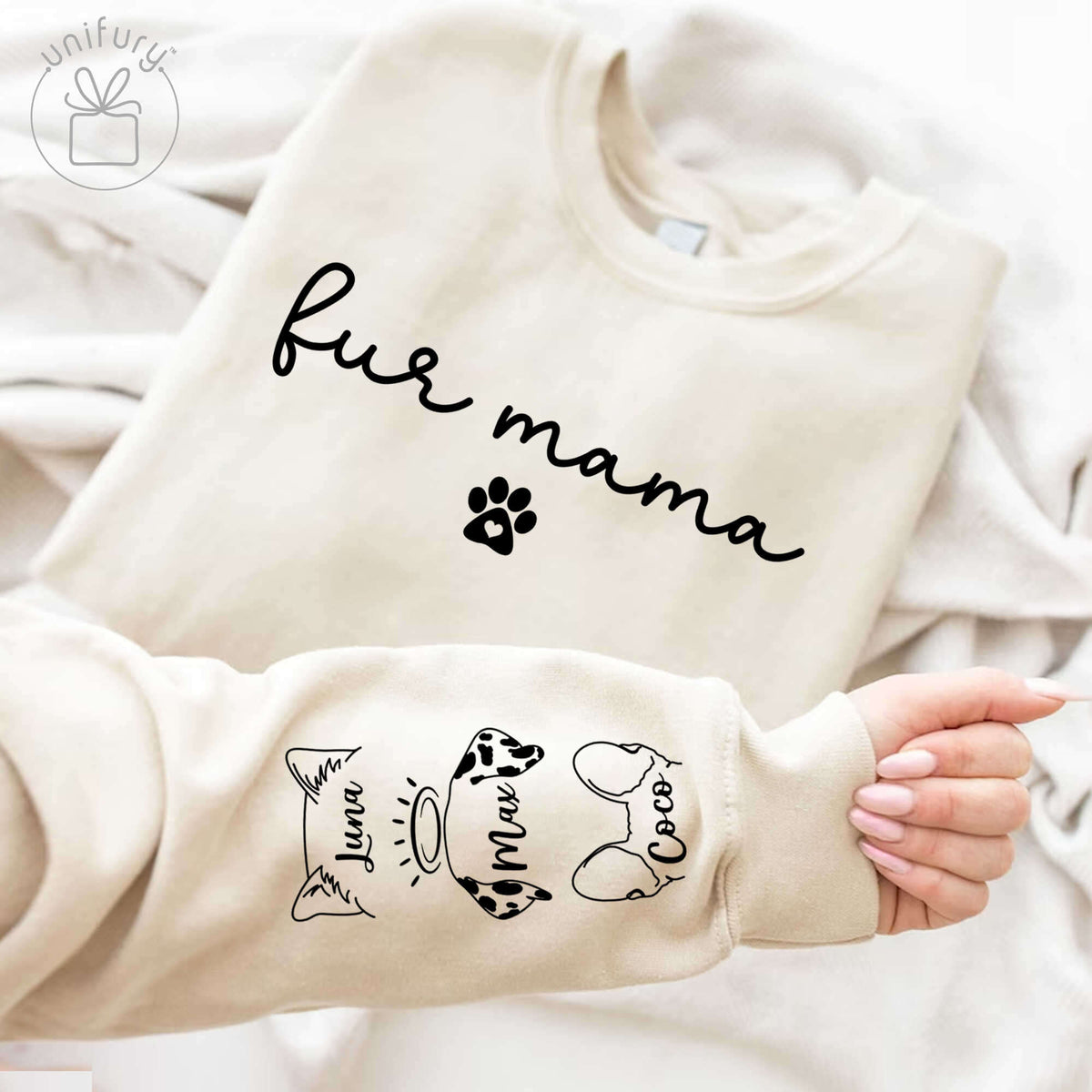 Personalized Fur Cat Dog Mama Sleeve Printed Standard Sweatshirt
