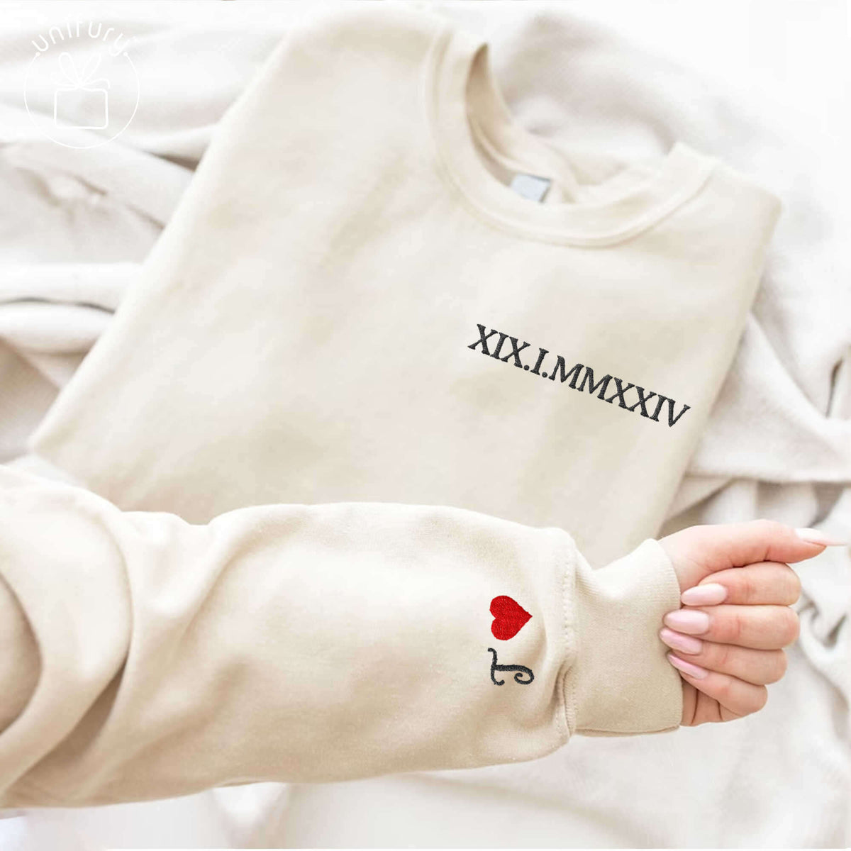 Roman Numerals Embroidered Sweatshirt For Couple
