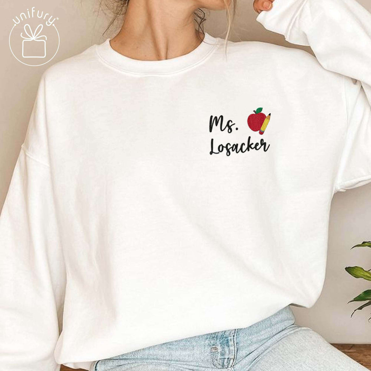 Custom Teacher Name Embroidered Sweatshirt