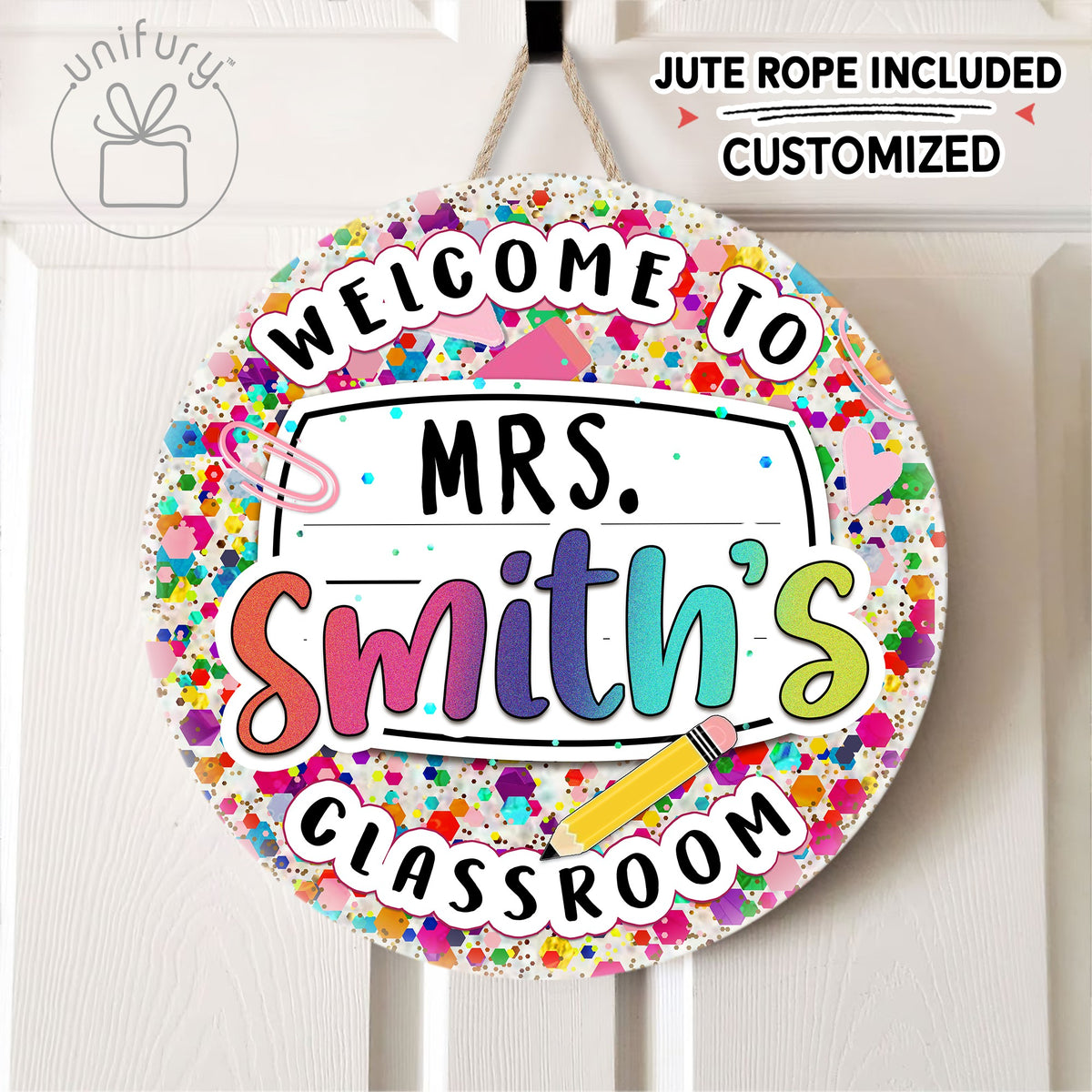 Personalized Teacher Colorful Welcome Door Sign, Custom Teacher Name Sign