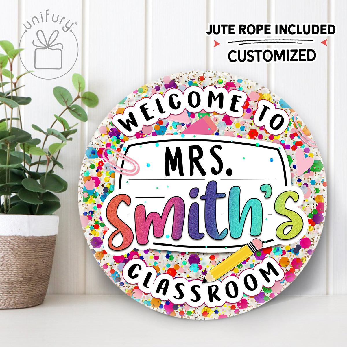 Personalized Teacher Colorful Welcome Door Sign, Custom Teacher Name Sign