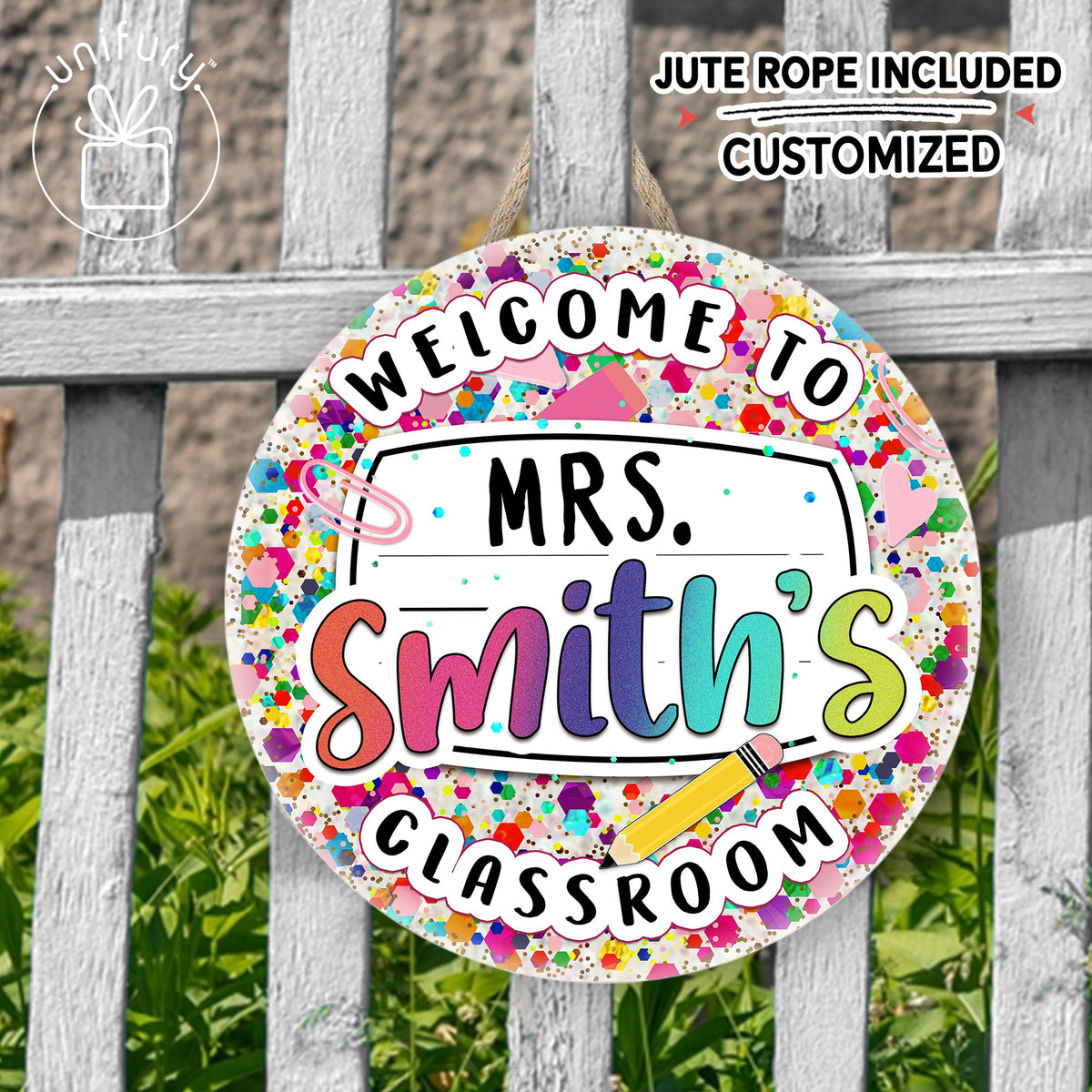 Personalized Teacher Colorful Welcome Door Sign, Custom Teacher Name Sign