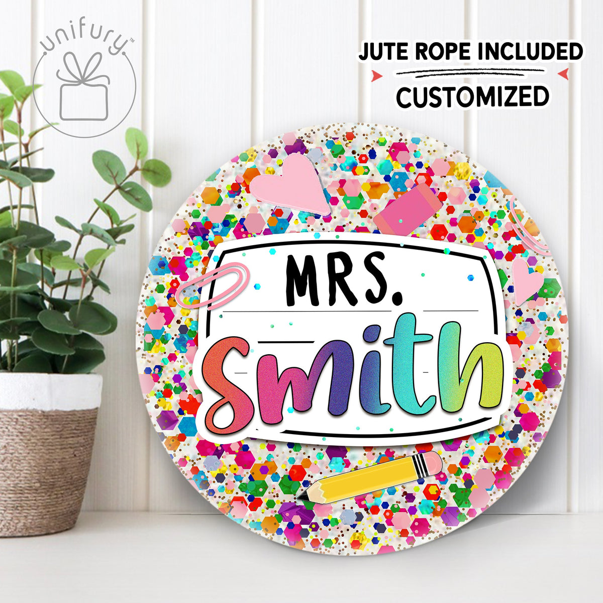 Personalized Teacher Pencil Welcome Door Sign, Custom Teacher Name Sign